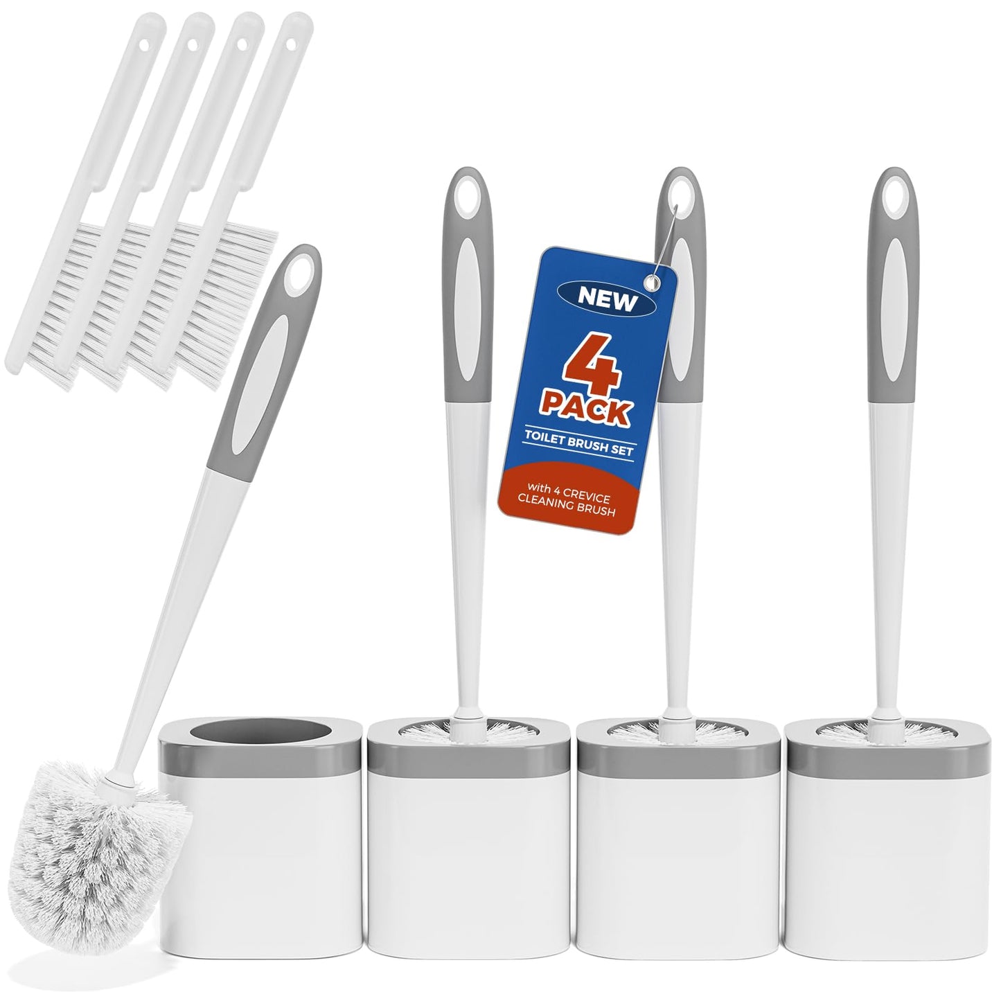 4-Pack Toilet Brush & Holder Set, White