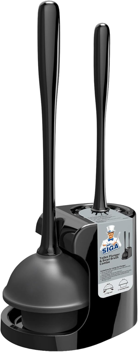 MR.SIGA Toilet Plunger & Brush Combo, Black
