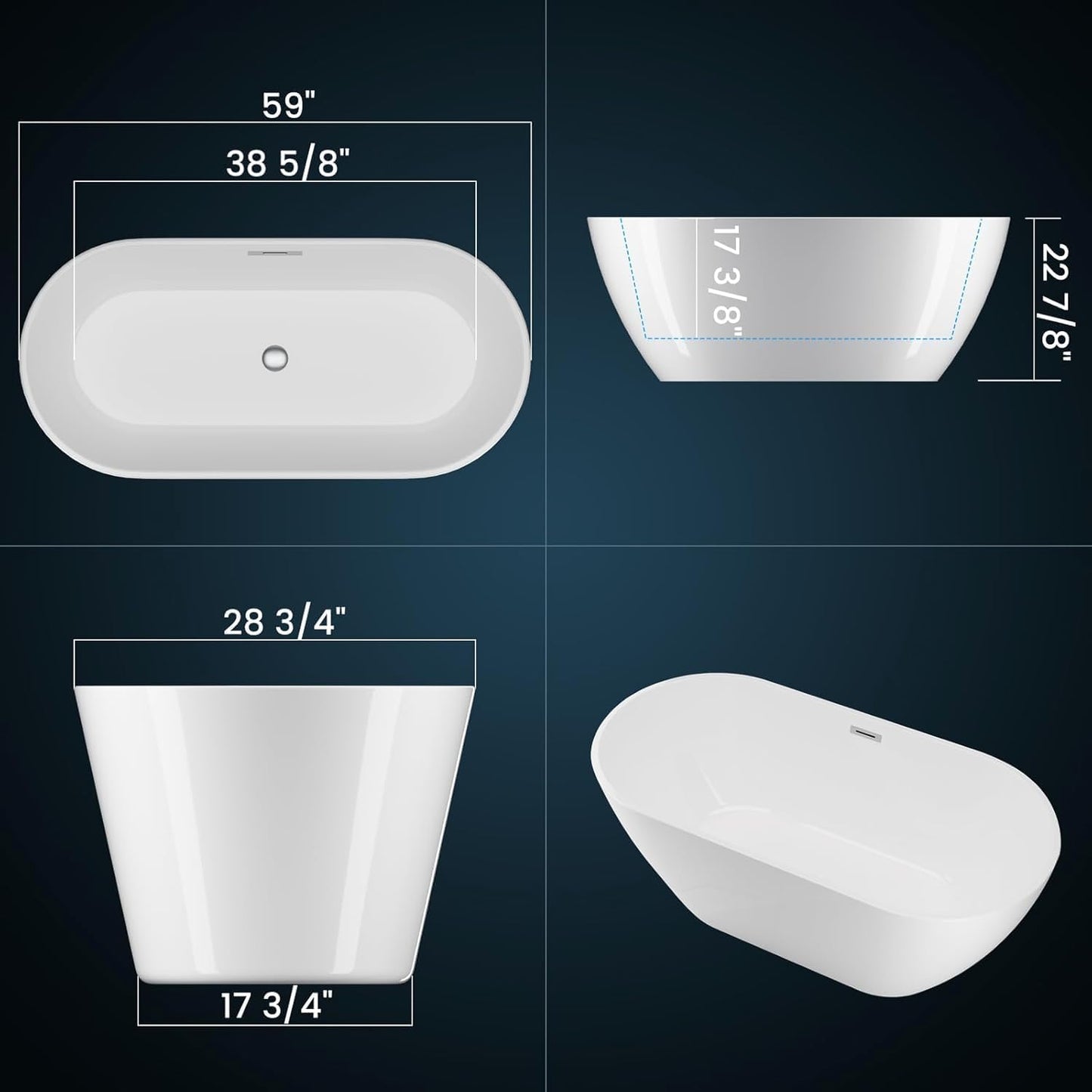 59" Freestanding Tub - White