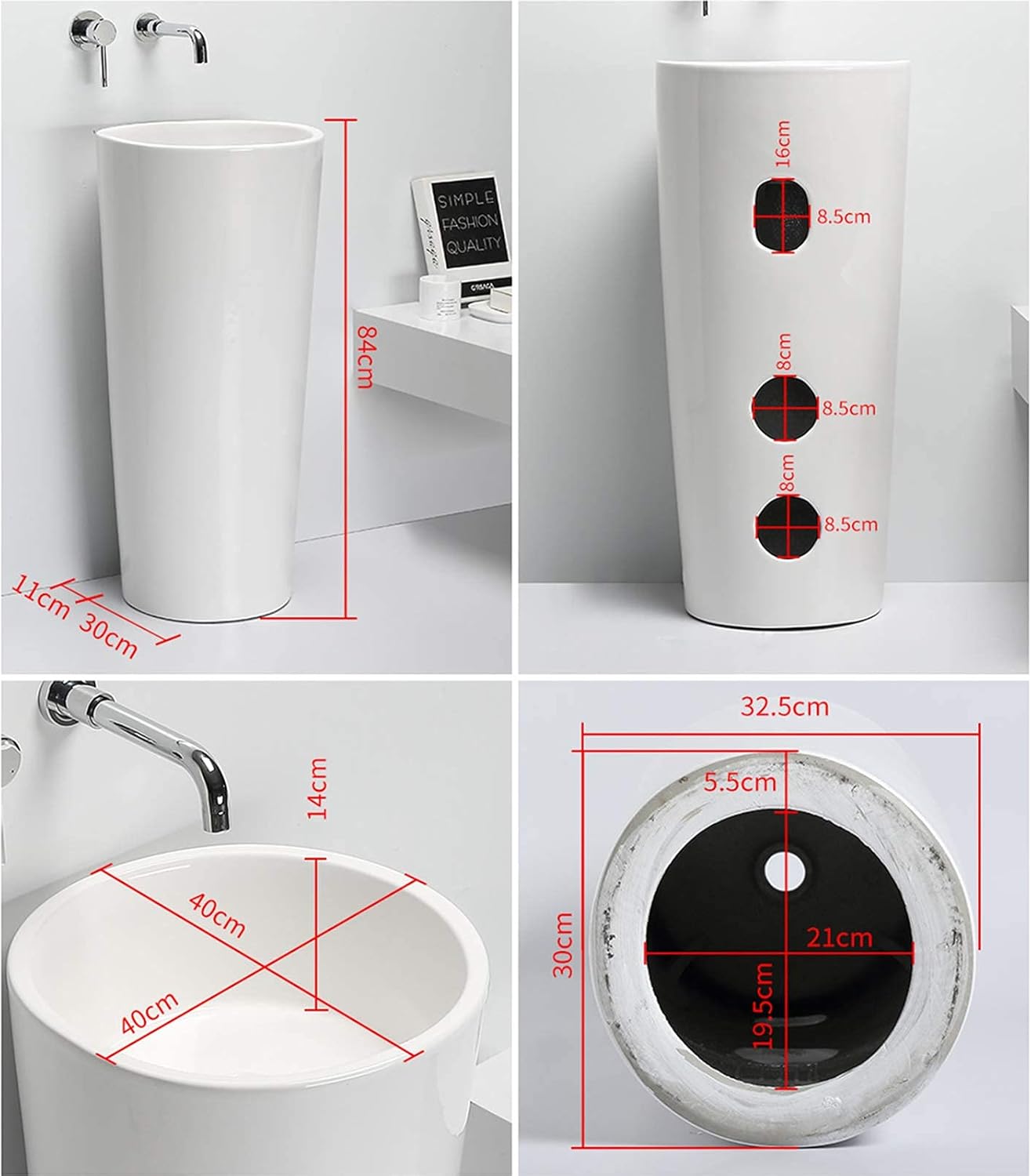 Siamese Round Vessel Sink, White