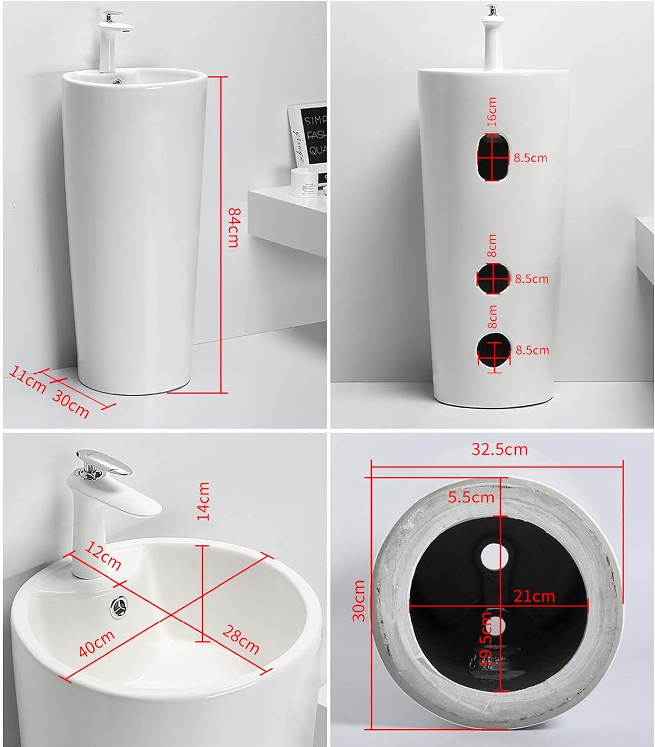 Siamese Round Vessel Sink, White
