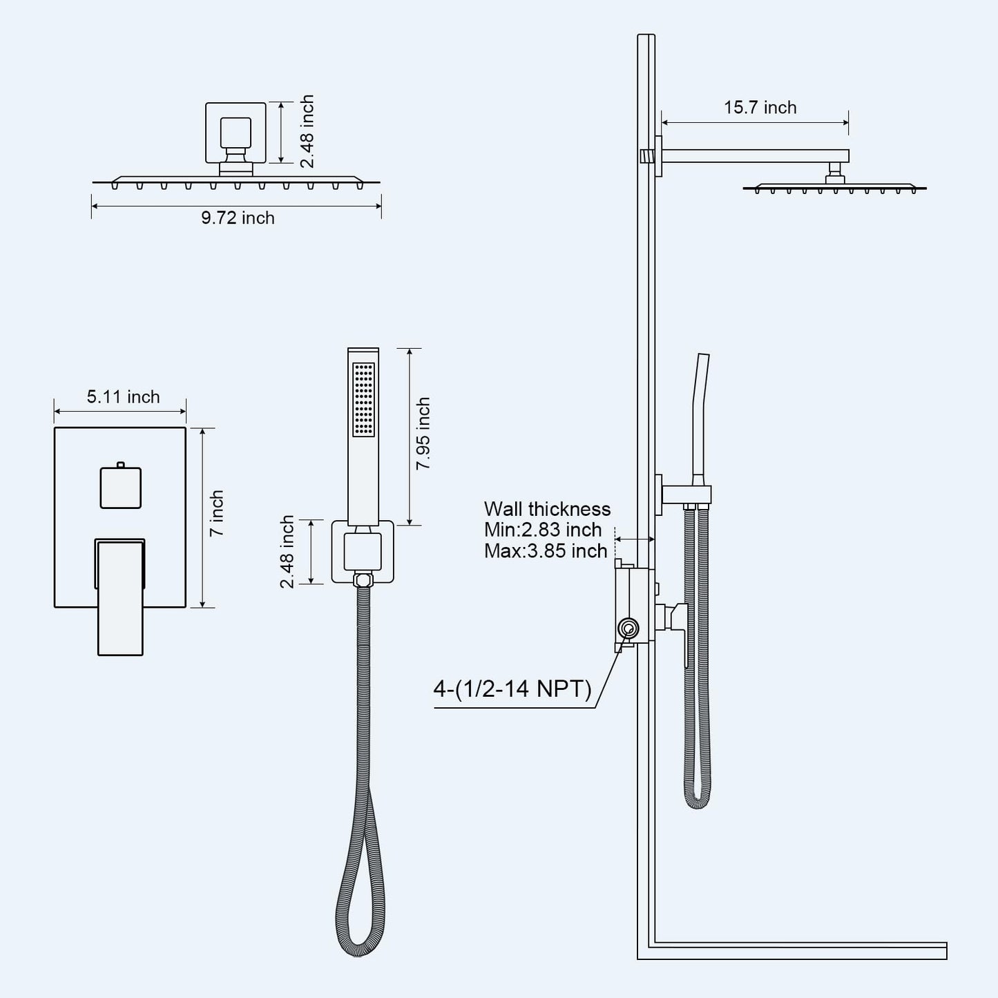 Black Shower Faucet Set - 10"