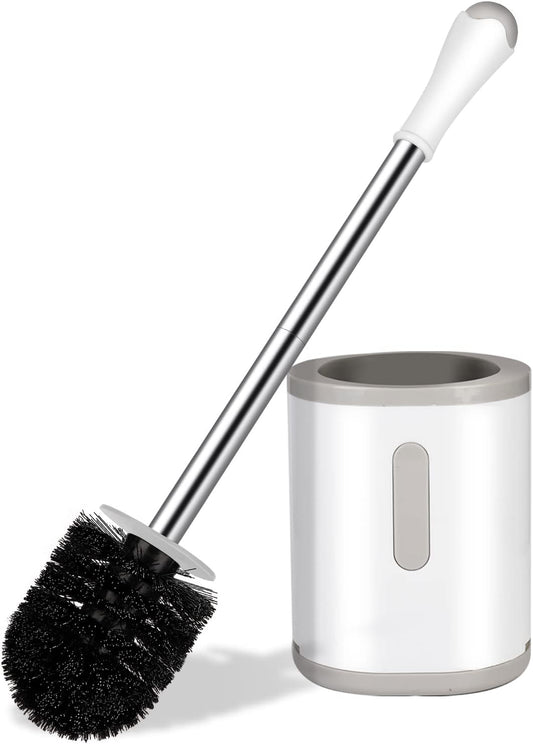 Compact Toilet Brush & Holder, White & Grey