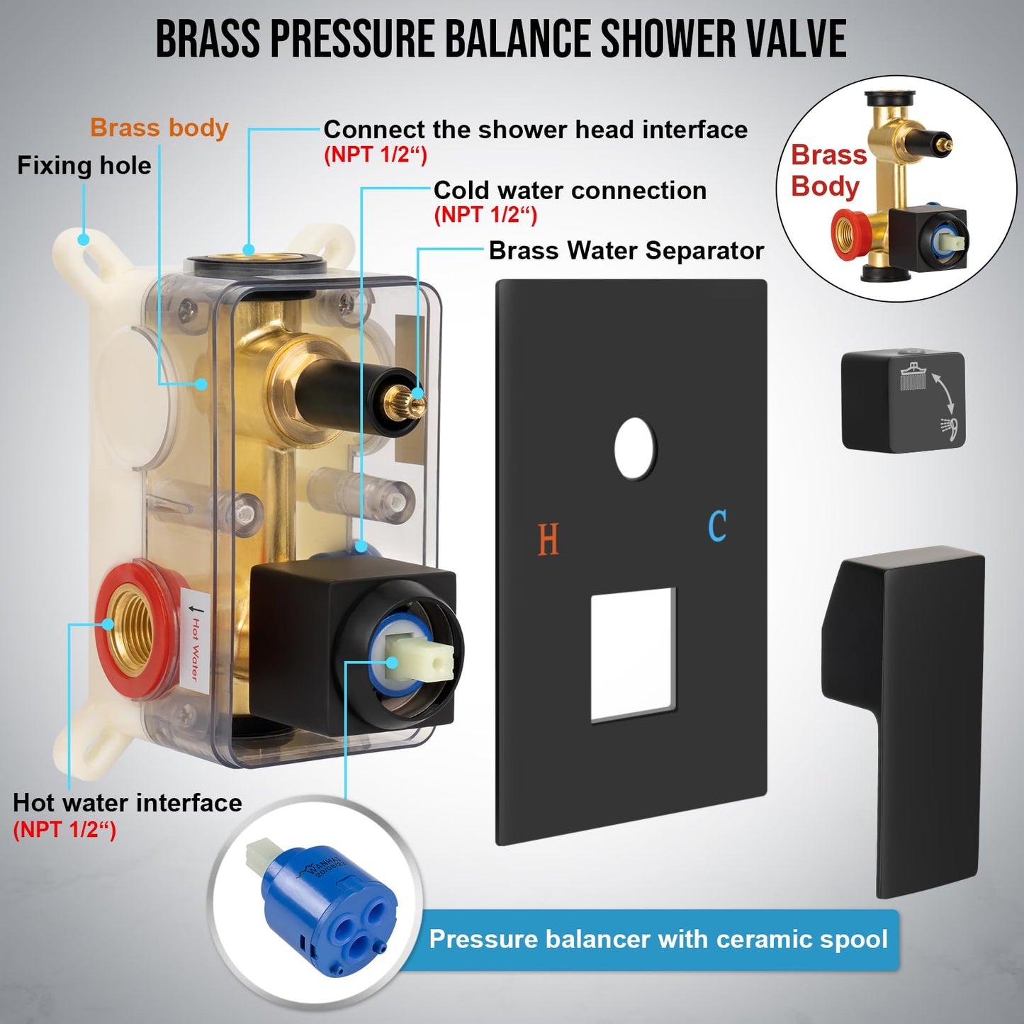 Black Shower Faucet Set - 10"