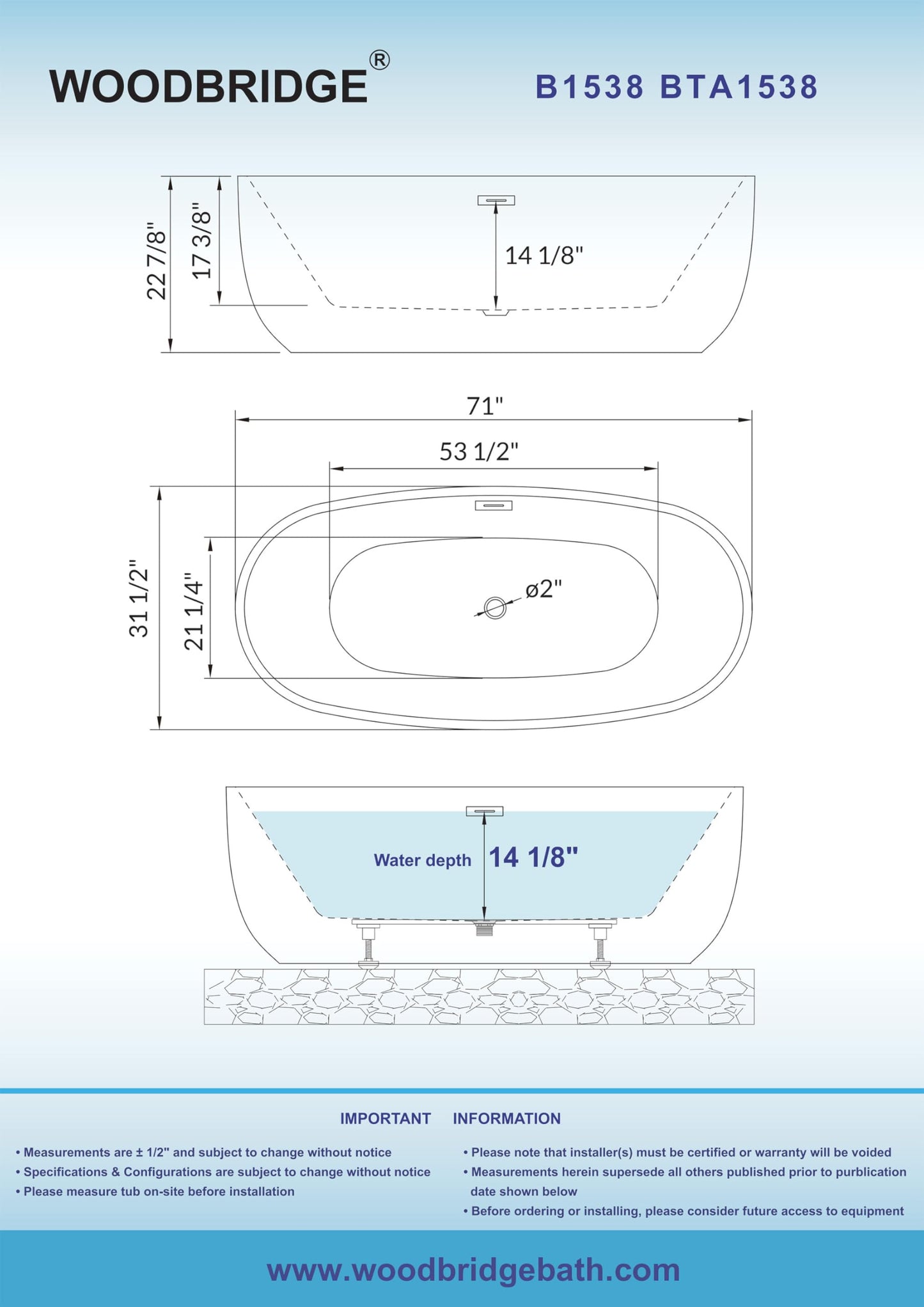 59" WOODBRIDGE Tub - White