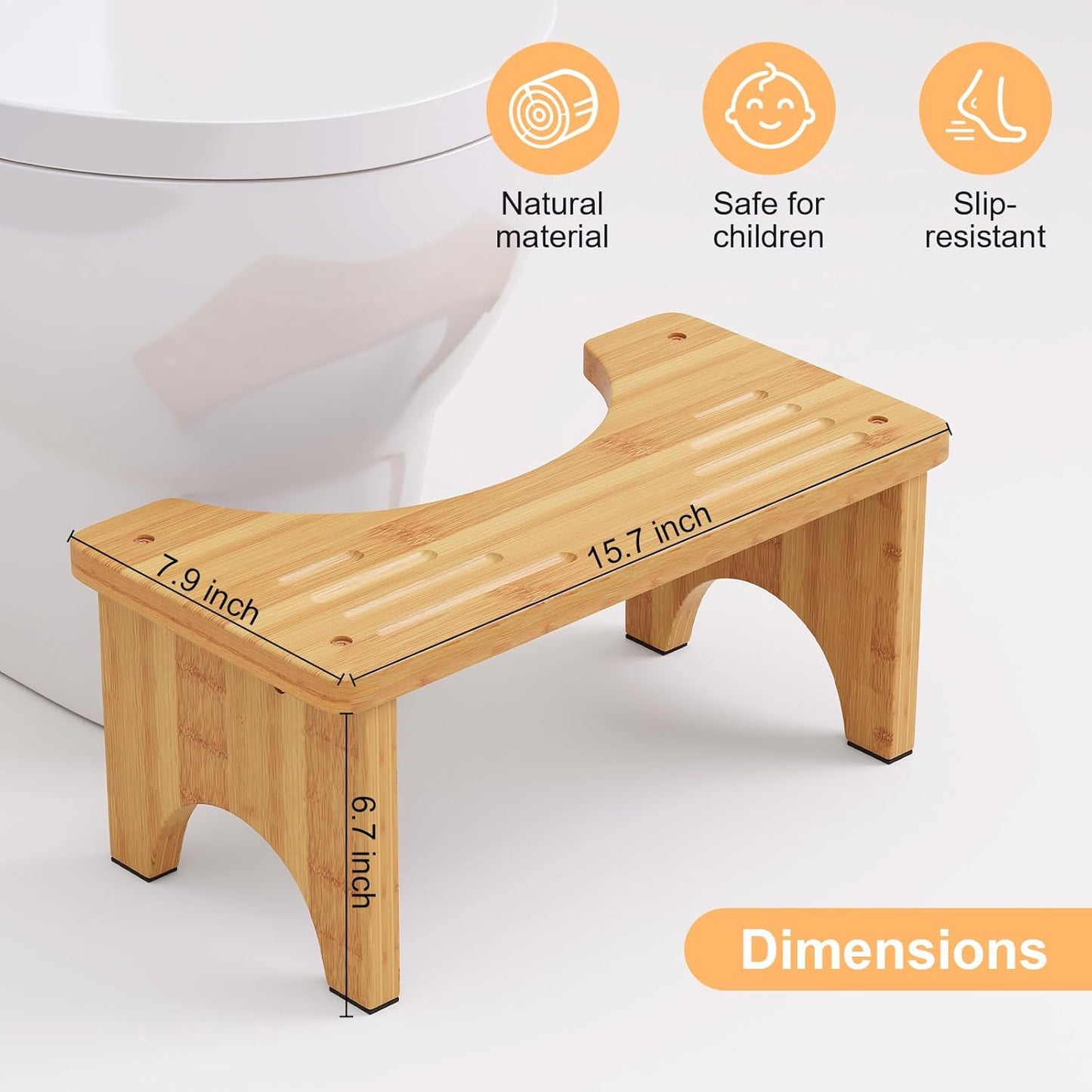 7" Bamboo Toilet Stool – Non-Slip