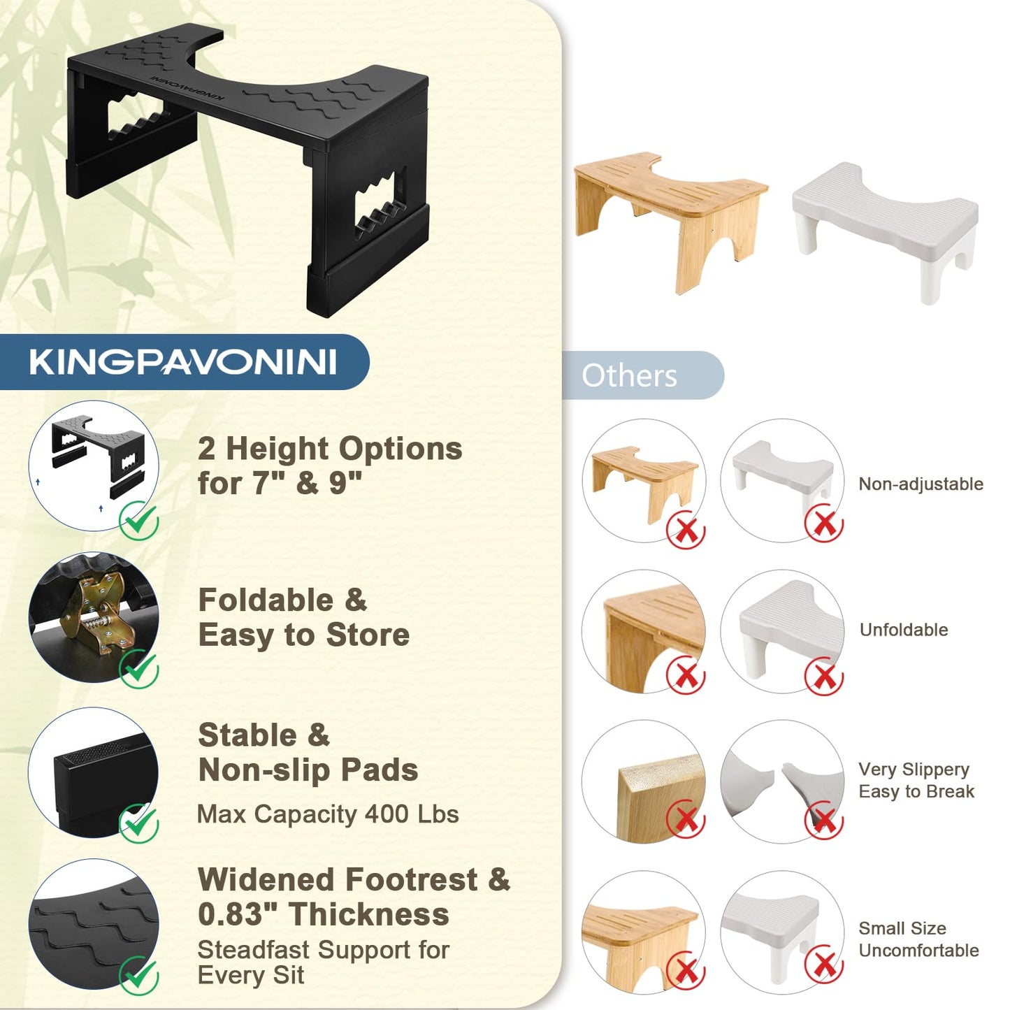Adjustable Bamboo Toilet Stool – 7"/9"
