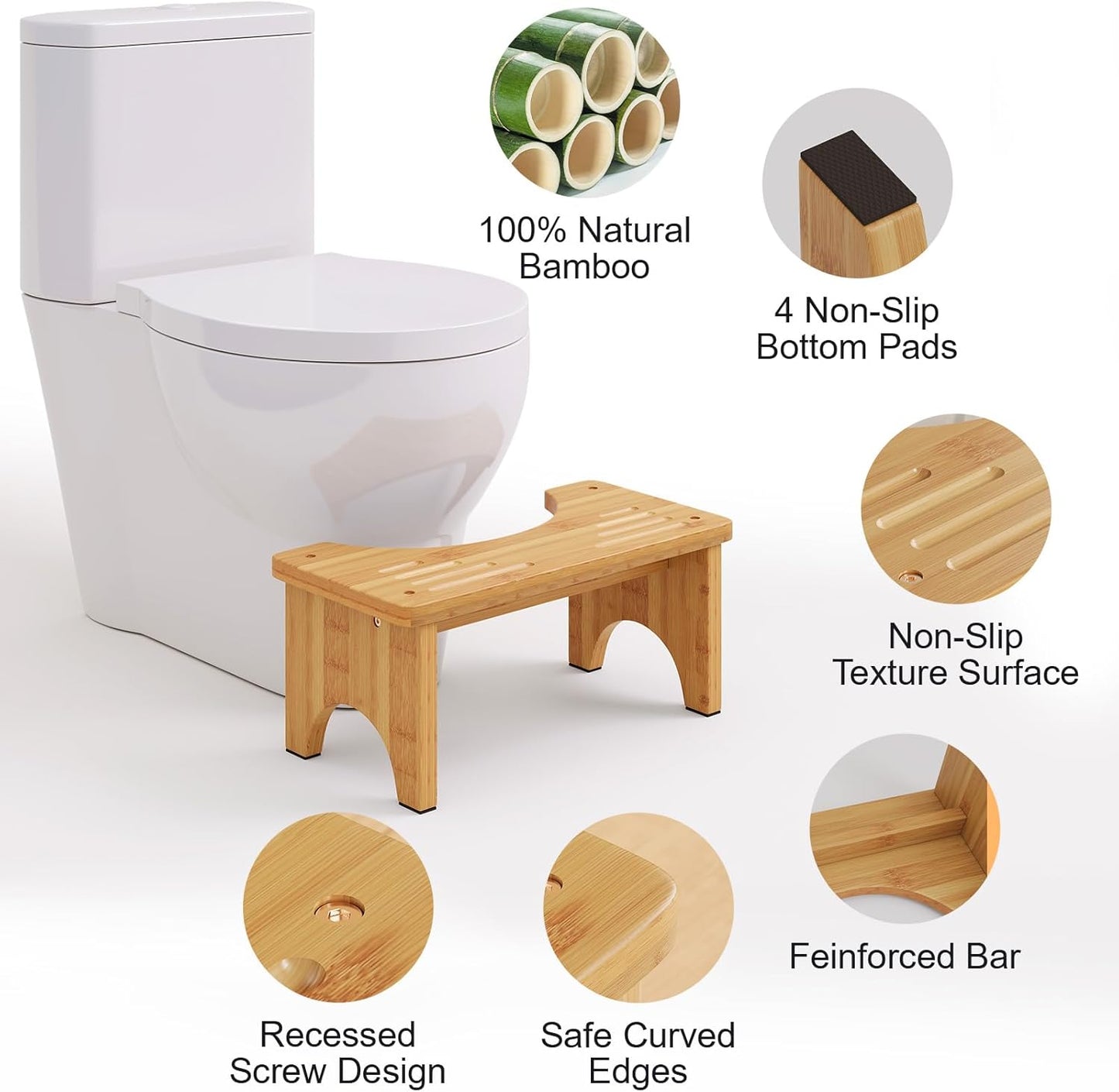 7" Bamboo Toilet Stool – Non-Slip