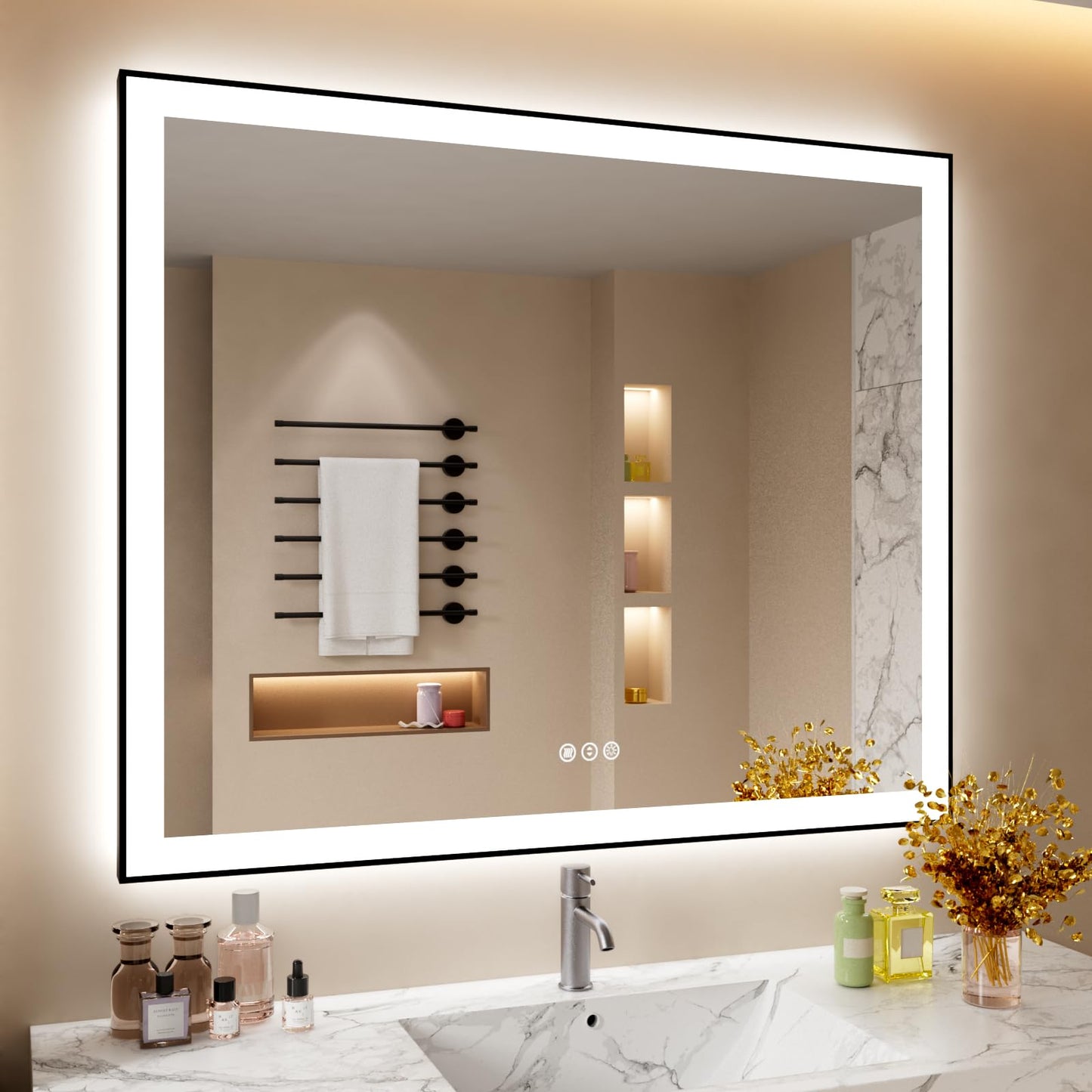 72x32 Gold LED Bathroom Mirror