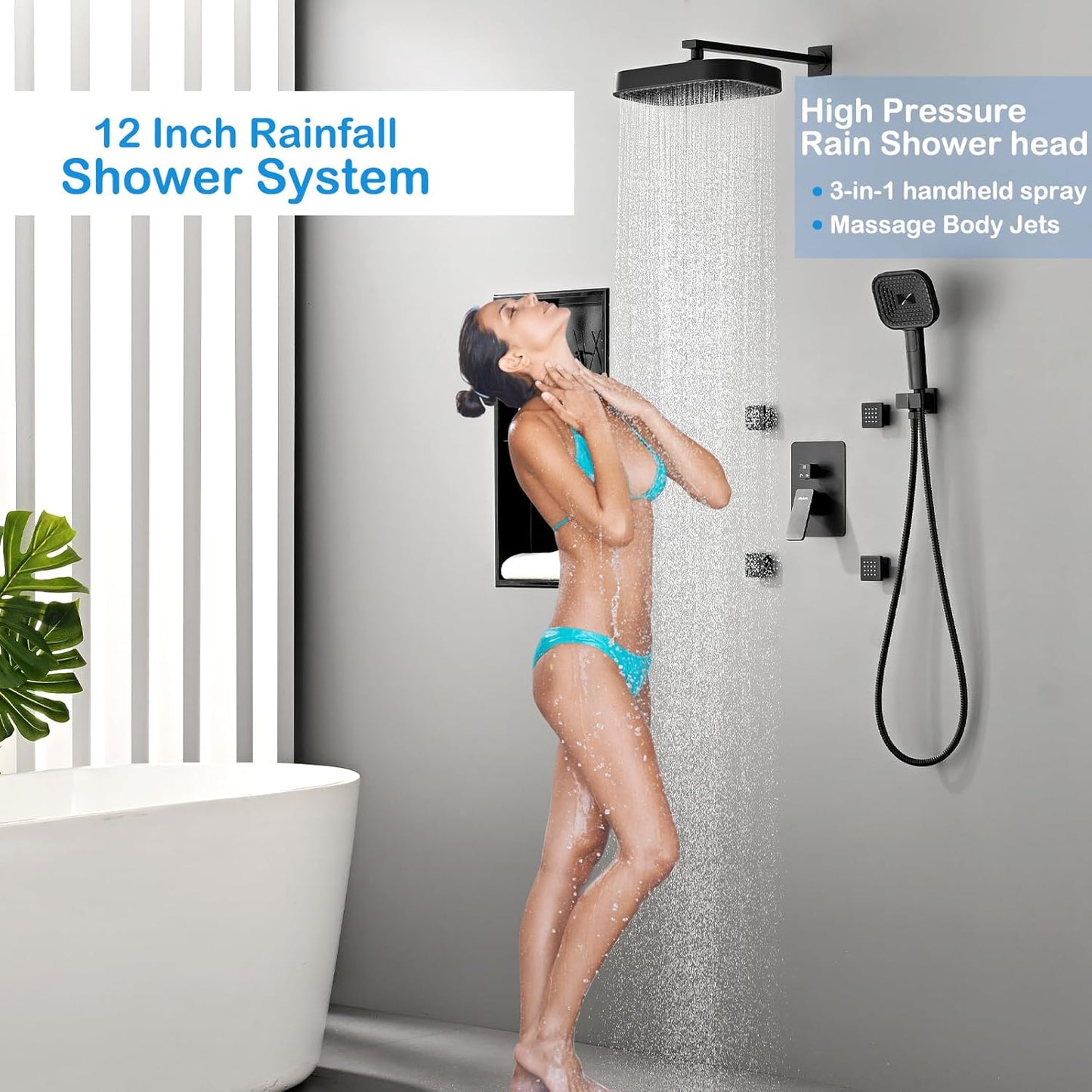 12" Rain Shower – Matte Black
