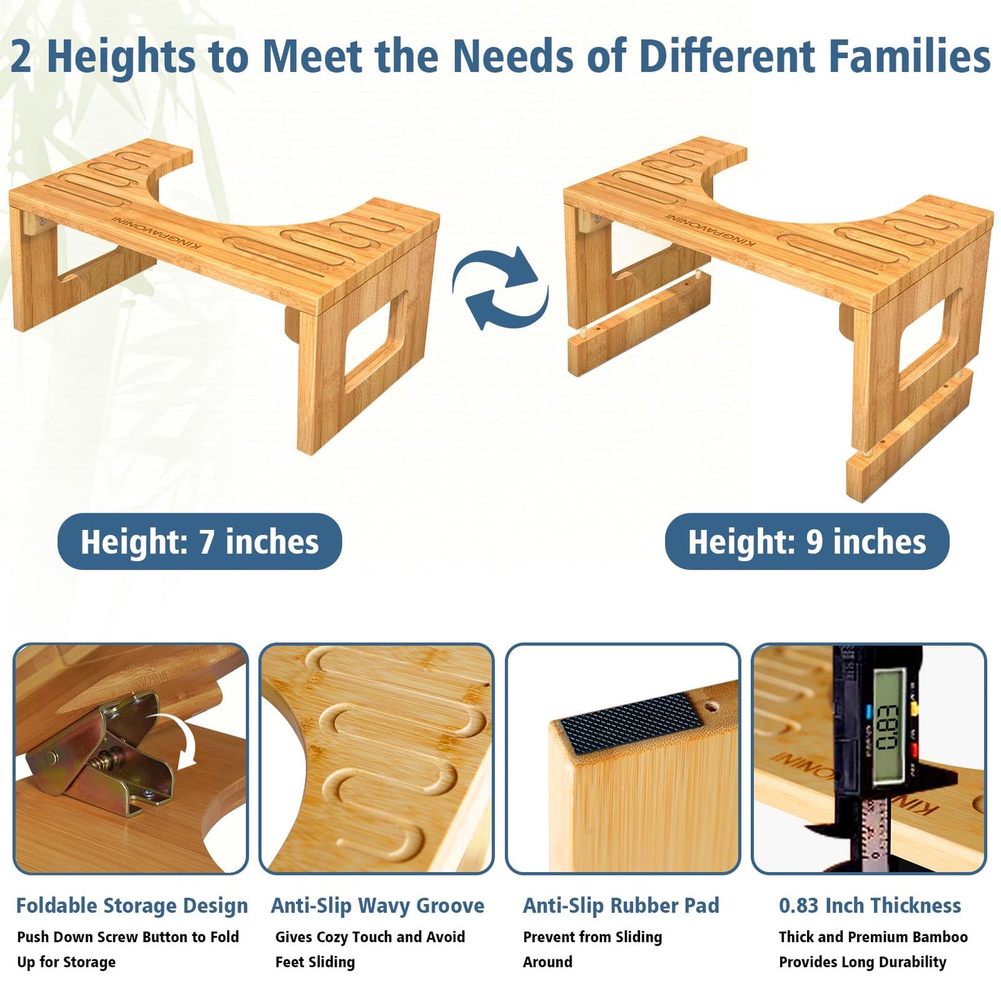 Adjustable Bamboo Toilet Stool – 7"/9"