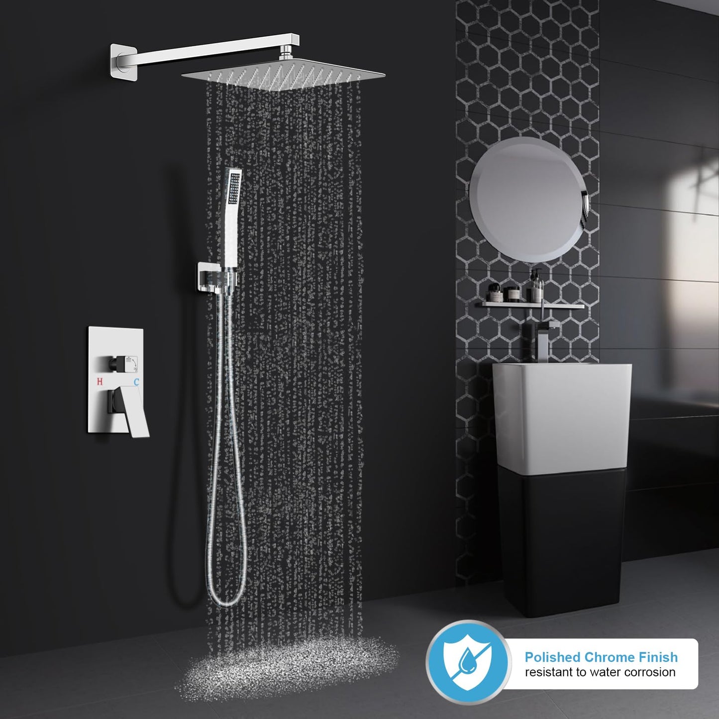 Black Shower Faucet Set - 10"