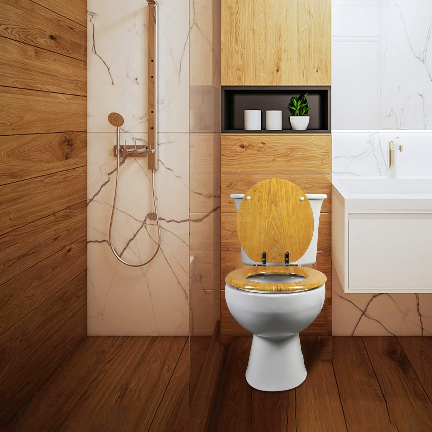 Angel Shield Wood Toilet Seat