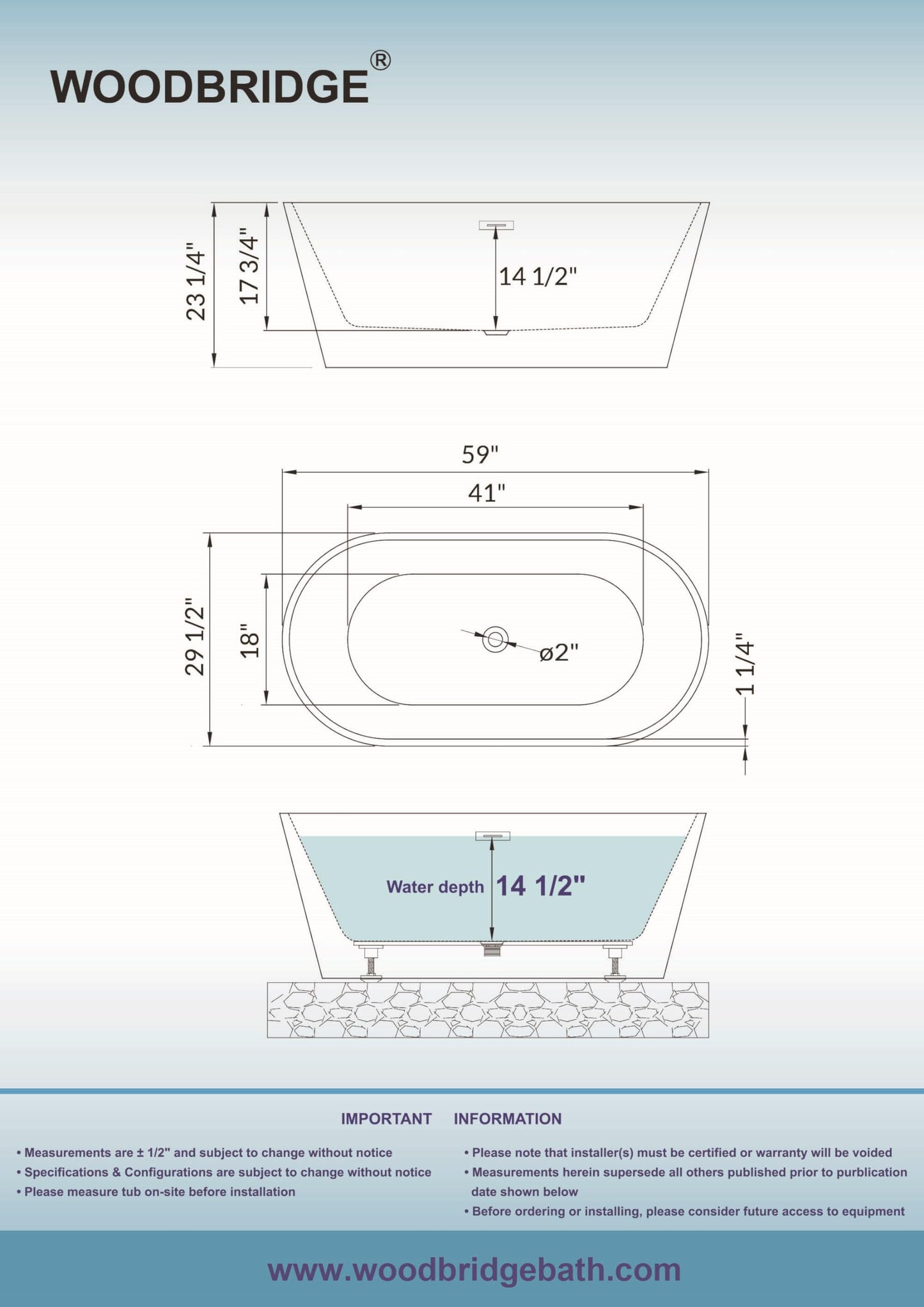 59" WOODBRIDGE Tub