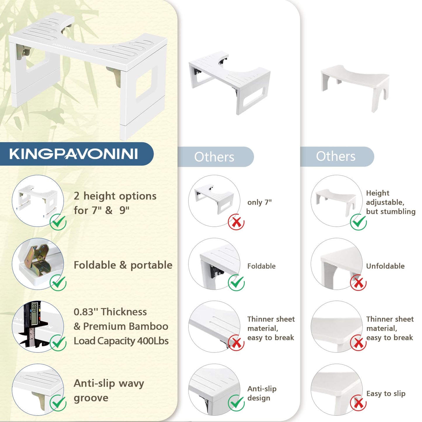 Adjustable Bamboo Toilet Stool – 7"/9"