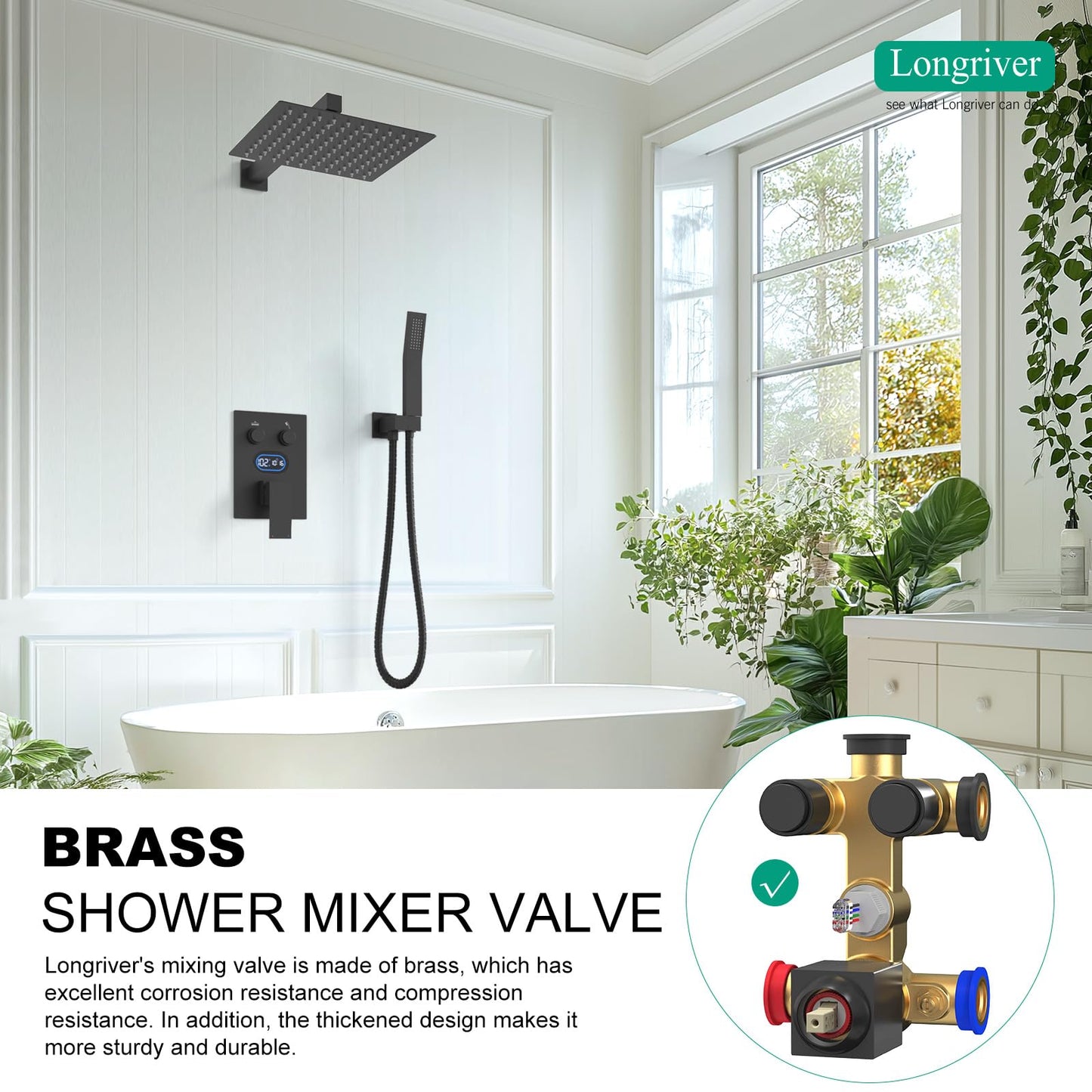 Matte Black 12" Shower System