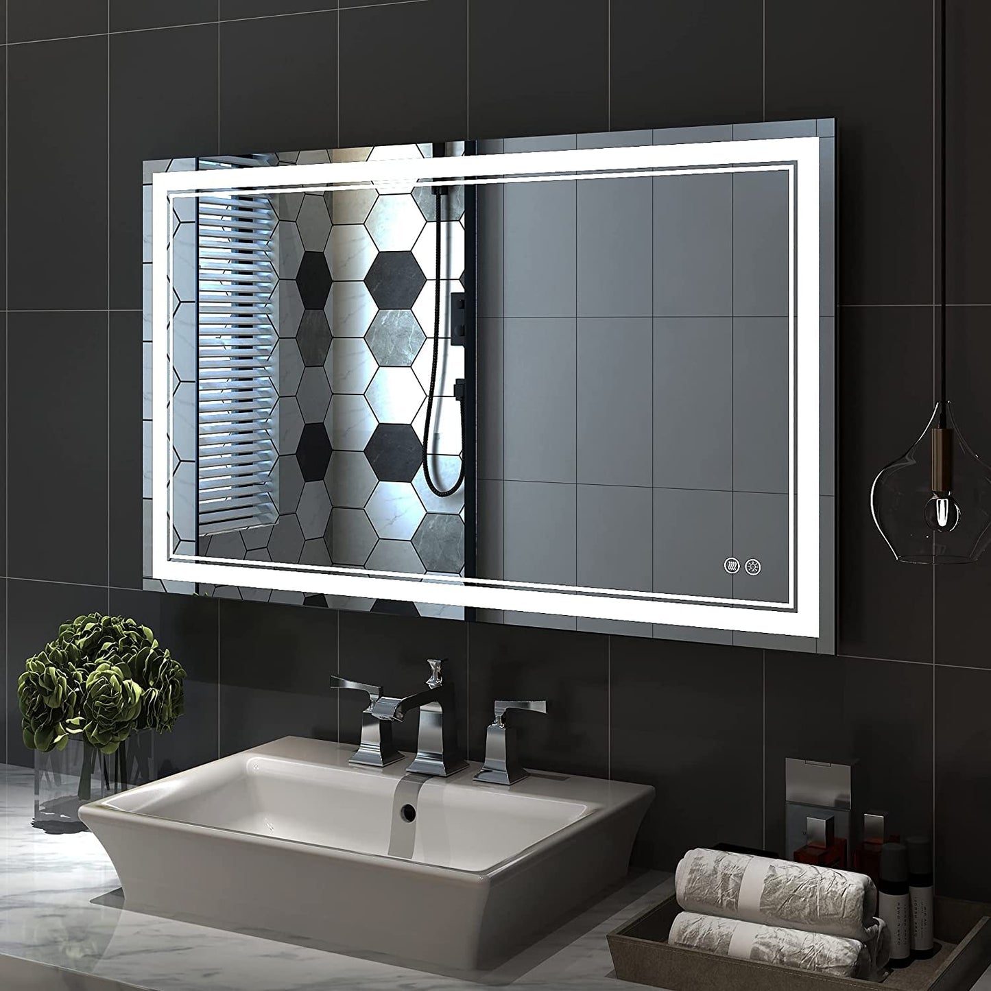 72x32 Gold LED Bathroom Mirror
