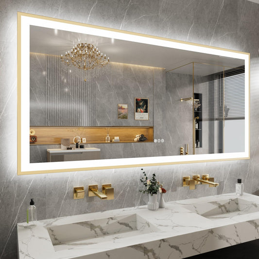 72x32 Gold LED Bathroom Mirror