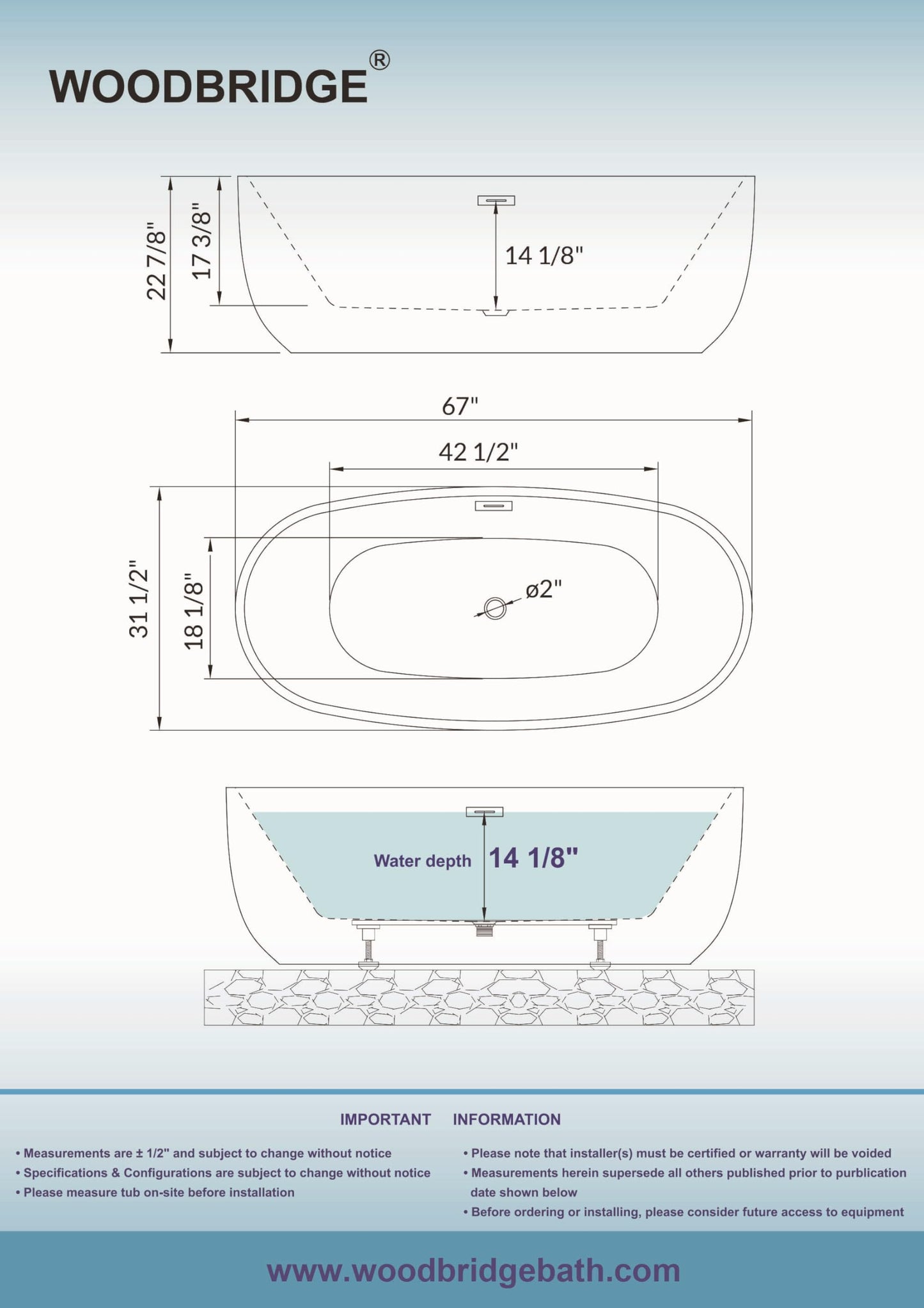 67" WOODBRIDGE Tub