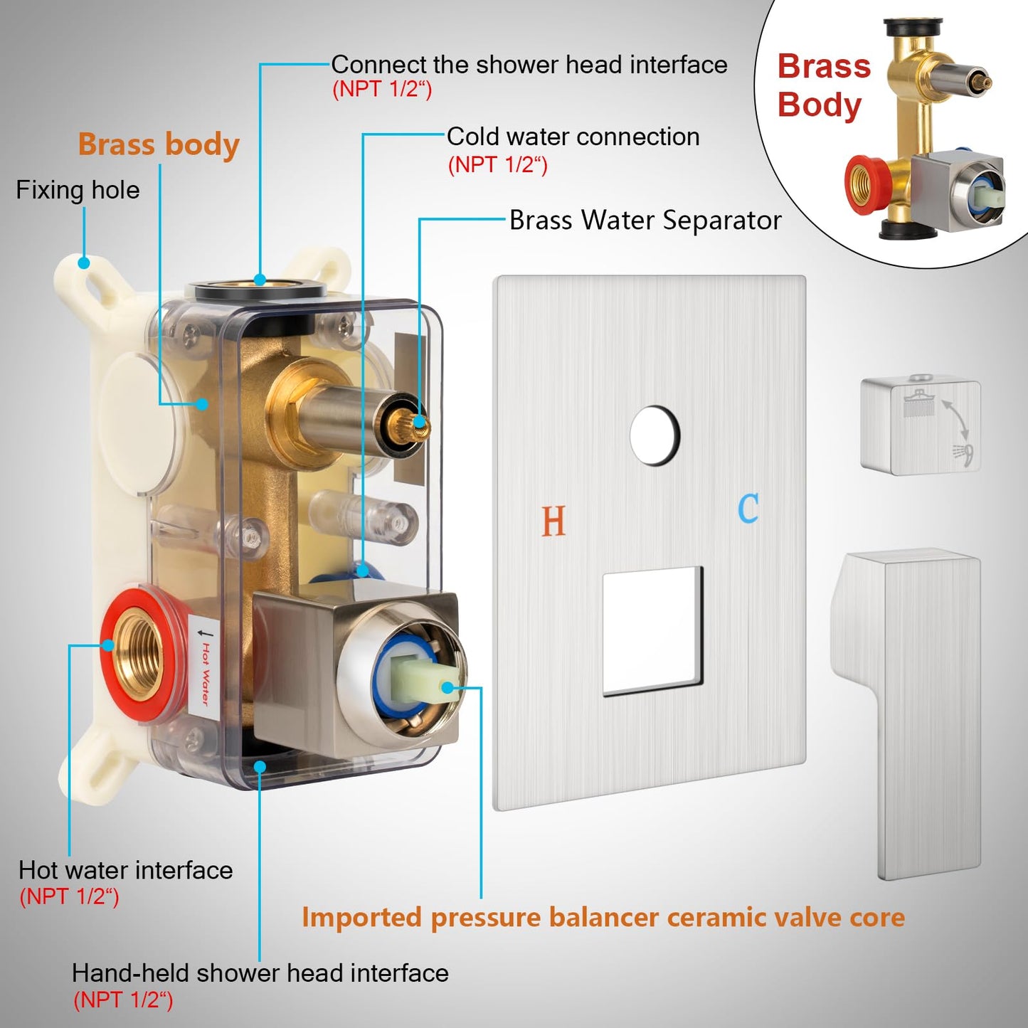 Black Shower Faucet Set - 10"