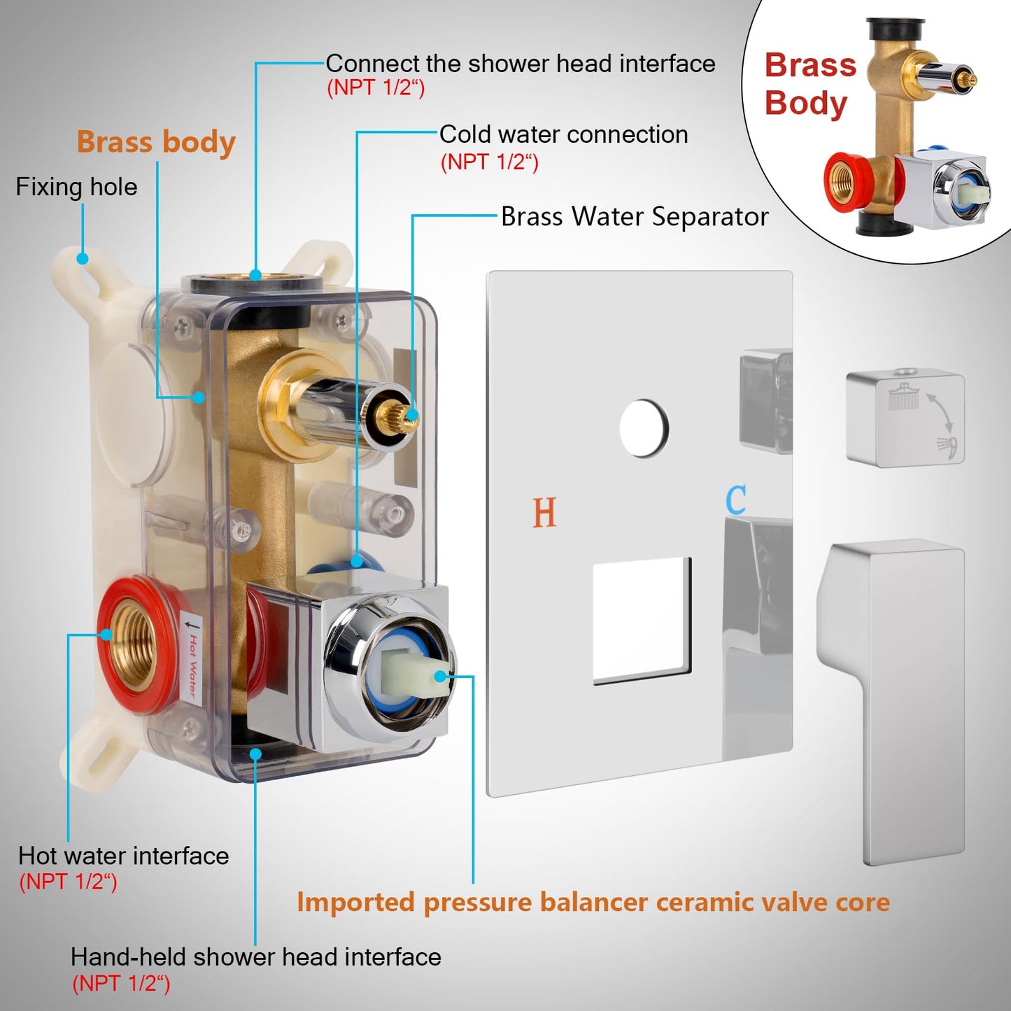 Black Shower Faucet Set - 10"