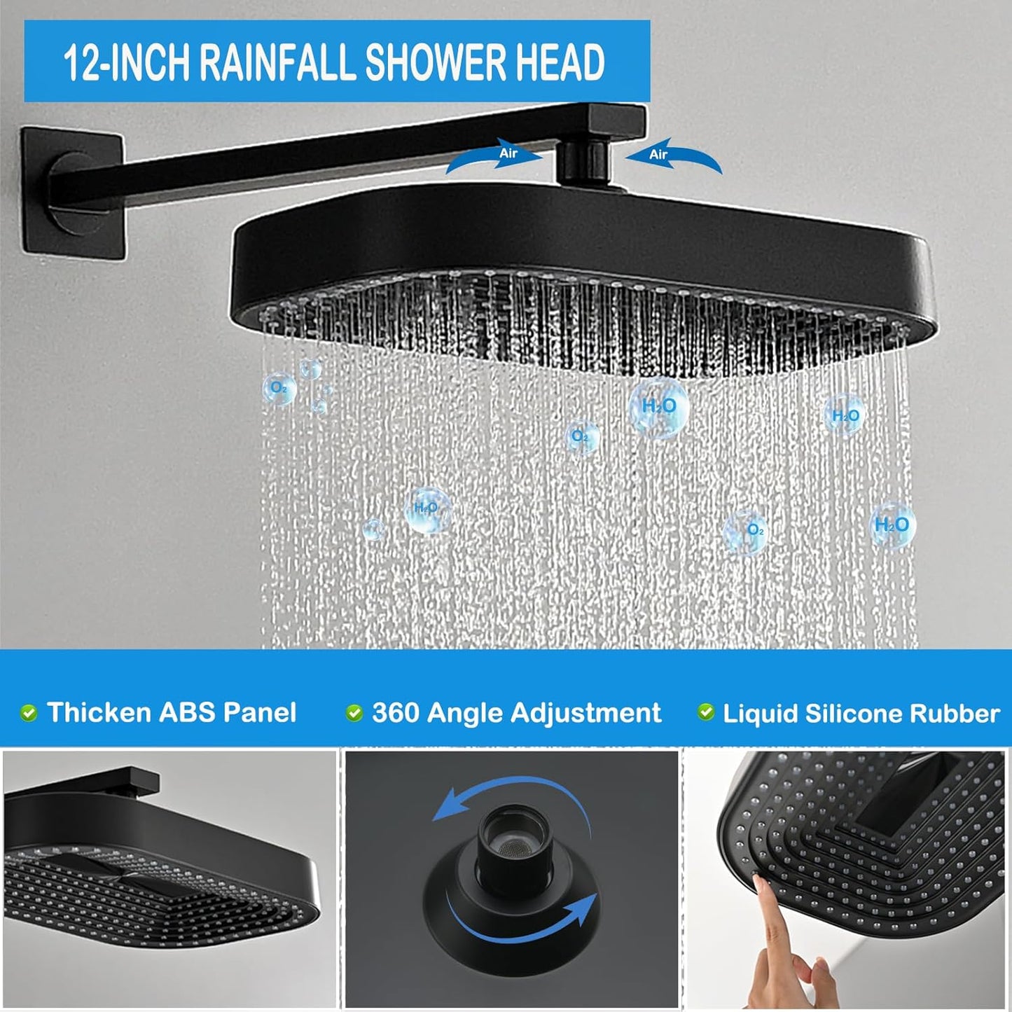 12" Rain Shower – Matte Black
