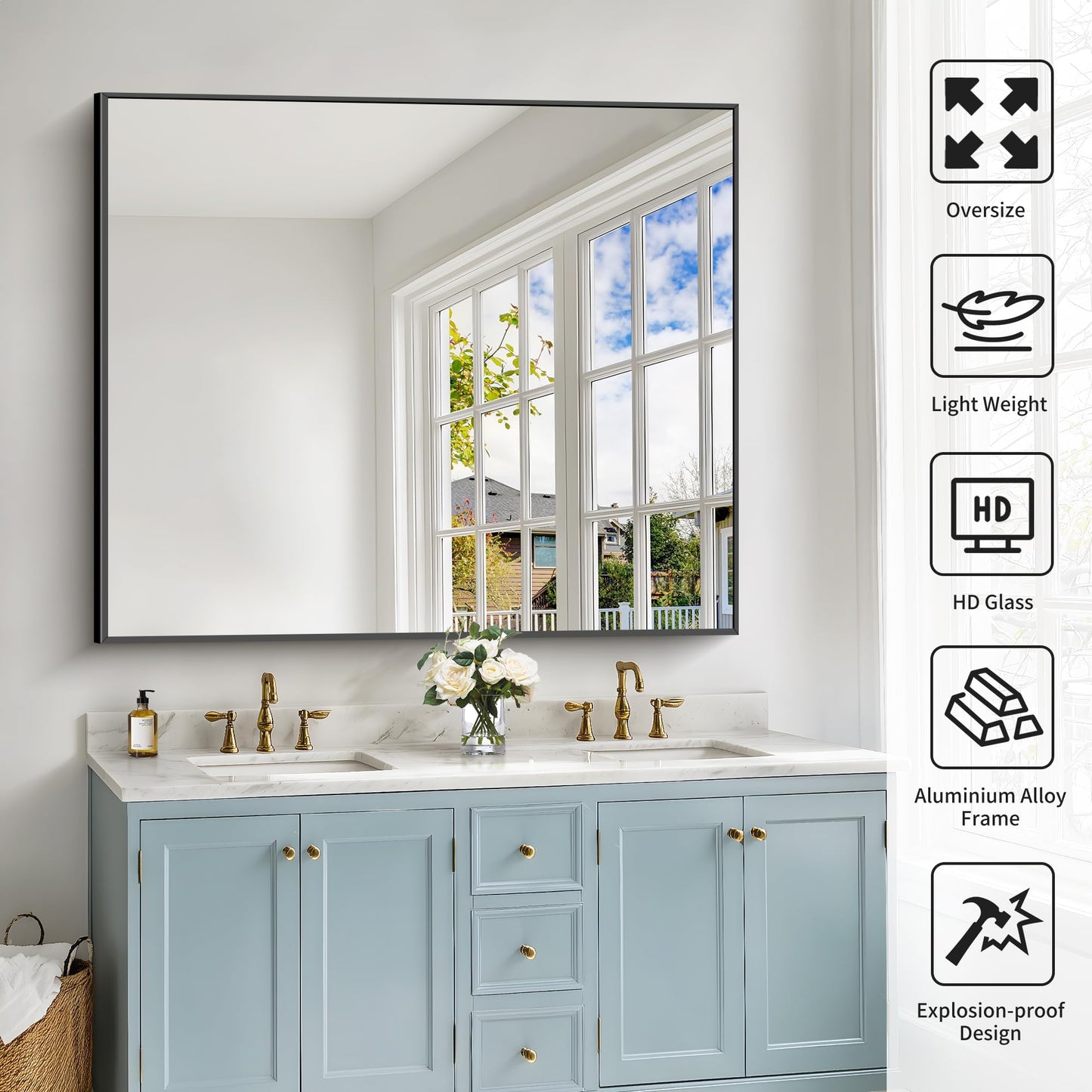 40x48 Black Bathroom Mirror