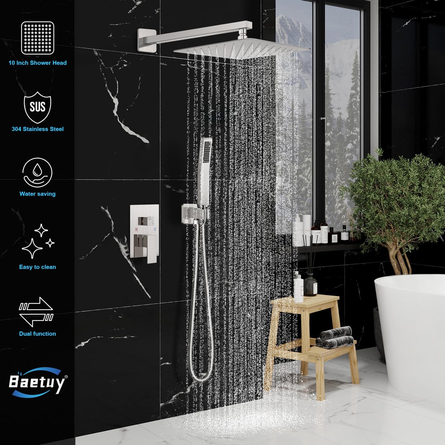 Black Shower Faucet Set - 10"