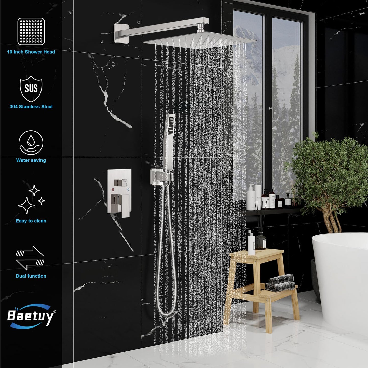 Black Shower Faucet Set - 10"