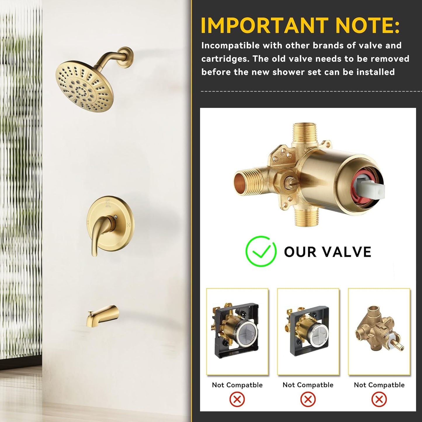 Shower Tub Faucet Set - Brushed Gold