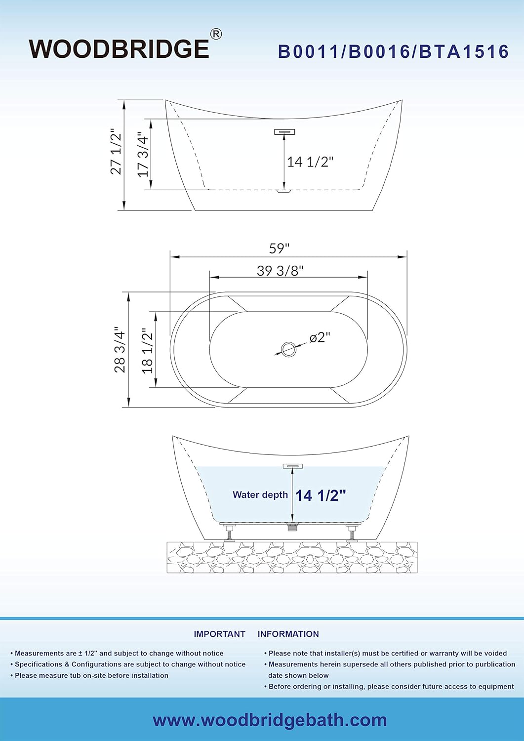 59" WOODBRIDGE Tub