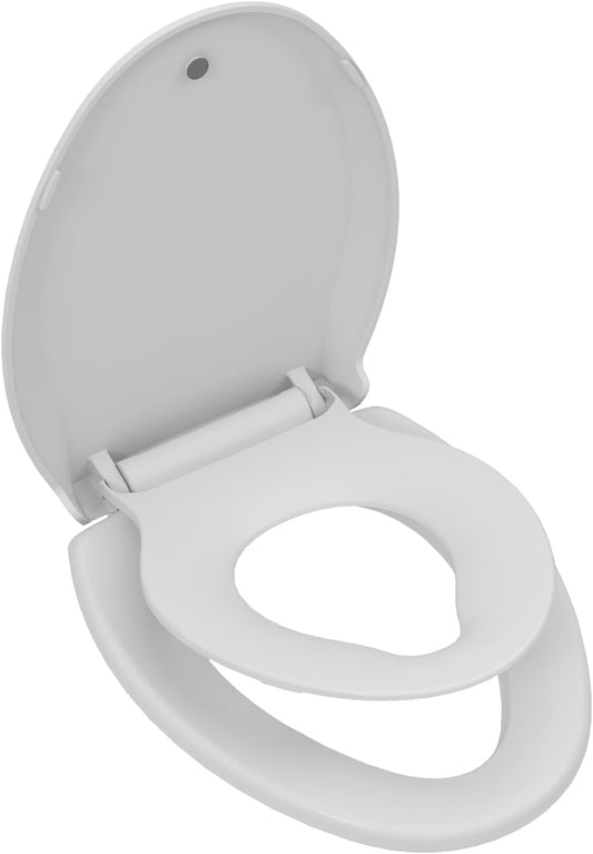 Elongated Toilet Seat with Toddler Seat, White