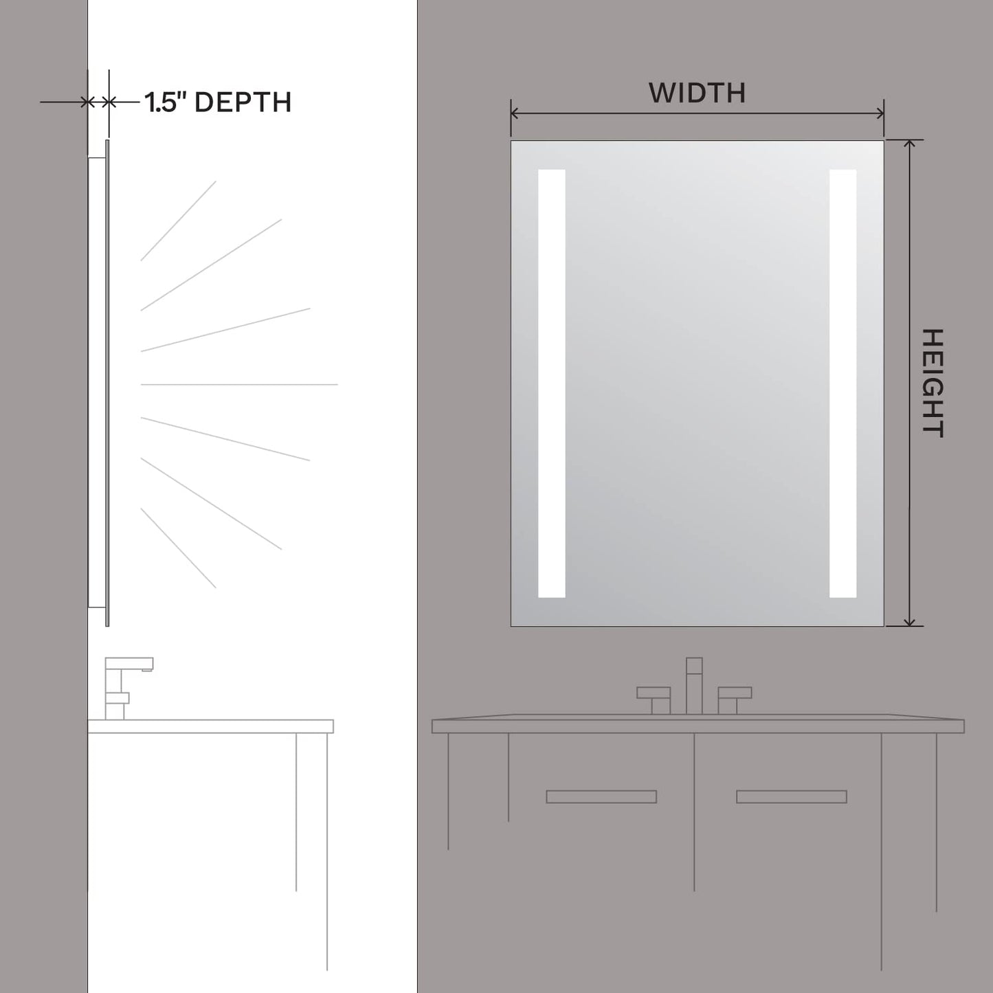36x36" LED Lighted Bathroom Mirror