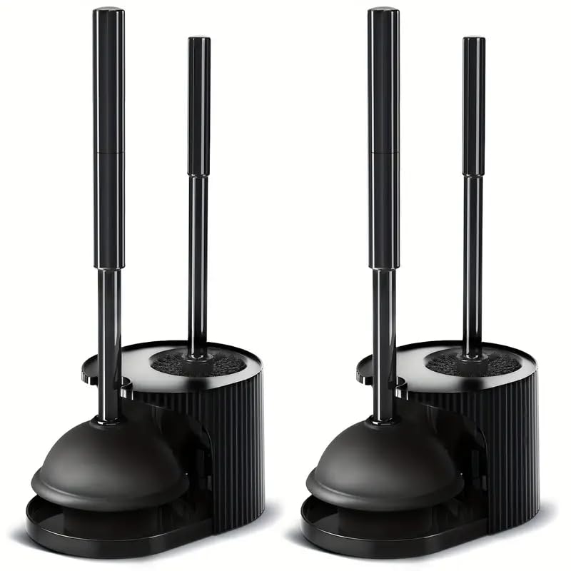 Toilet Plunger & Brush Combo, Black, 2-Pack