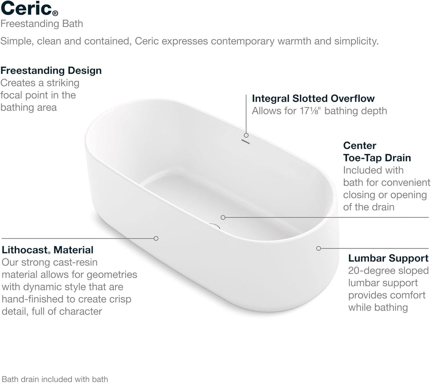 Kohler 8336-0 Ceric Bath, White