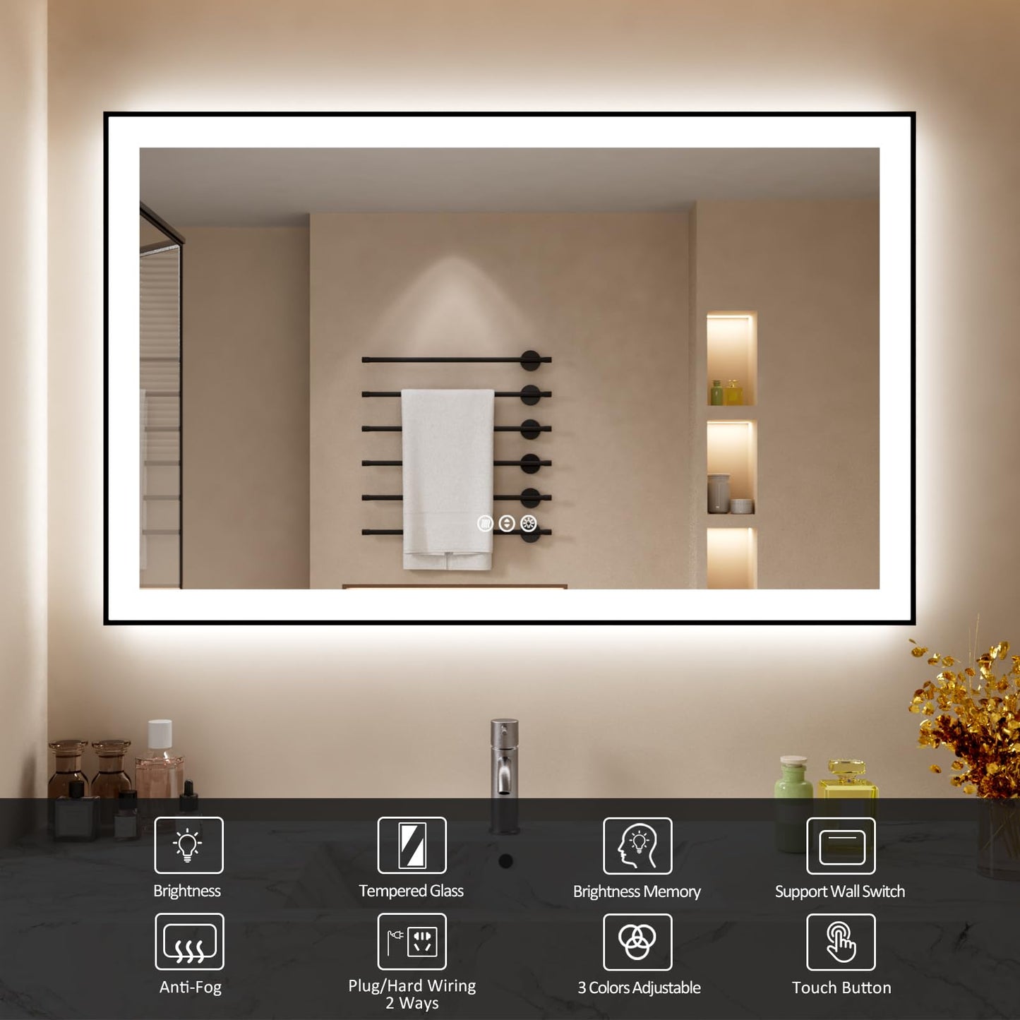72x32 Gold LED Bathroom Mirror