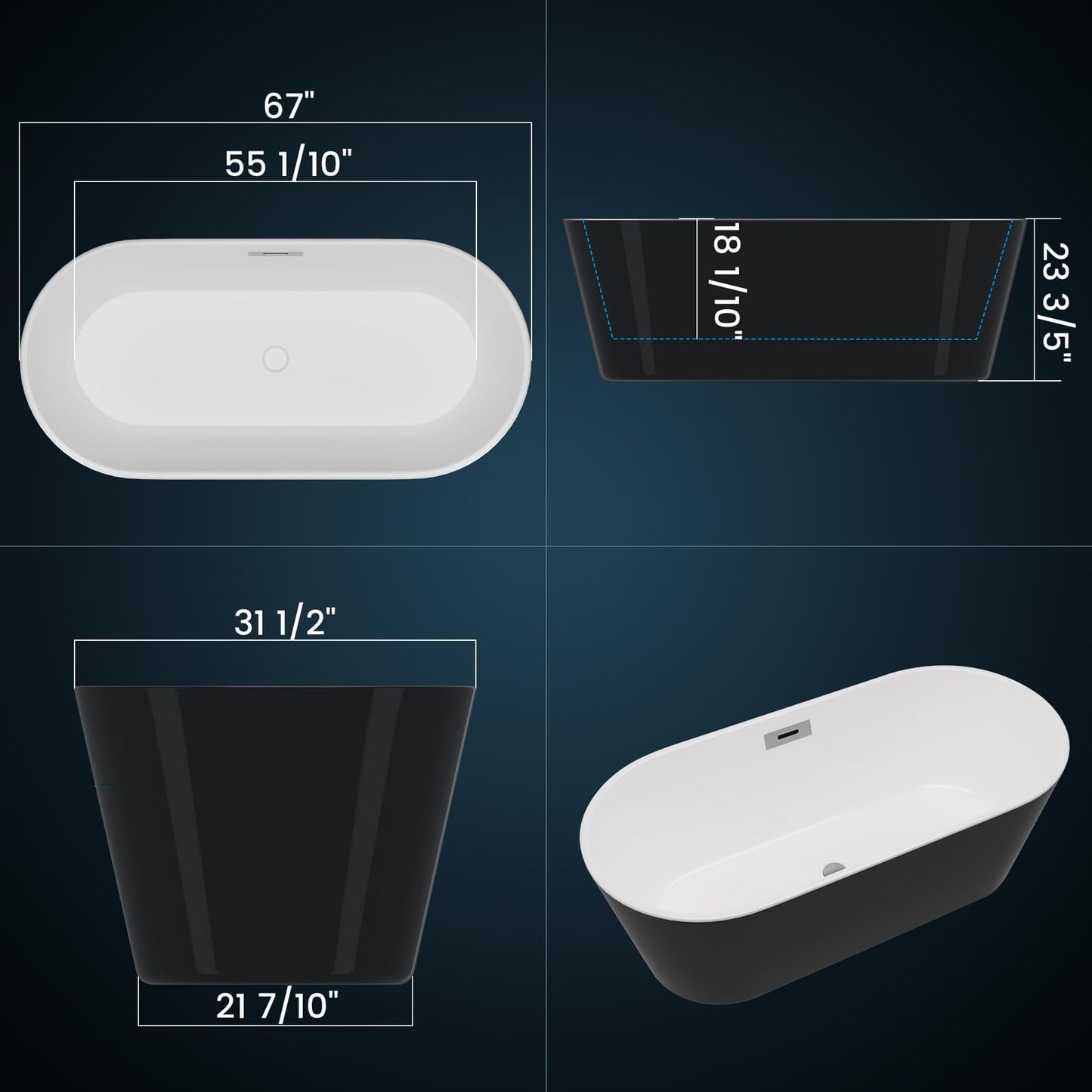 59" Freestanding Tub - White