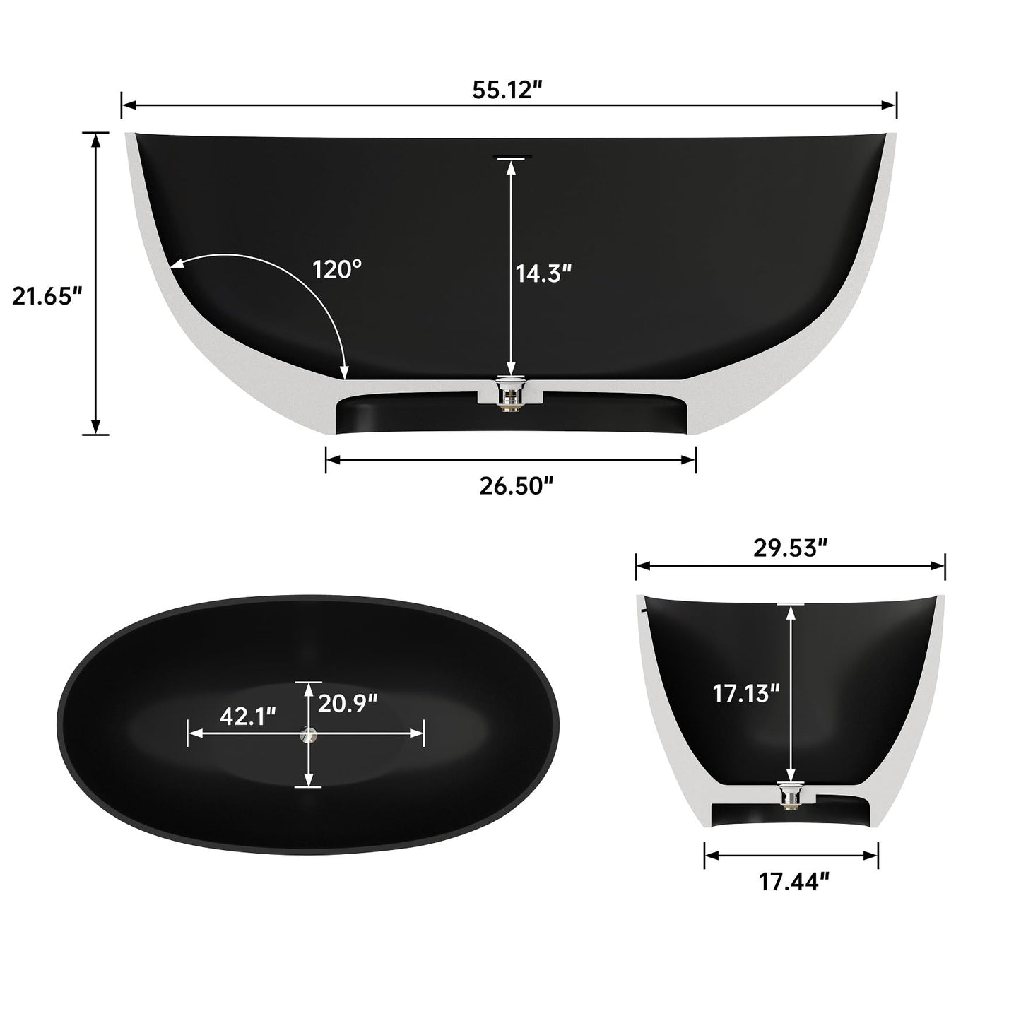 65" Solid Surface Tub - Cream