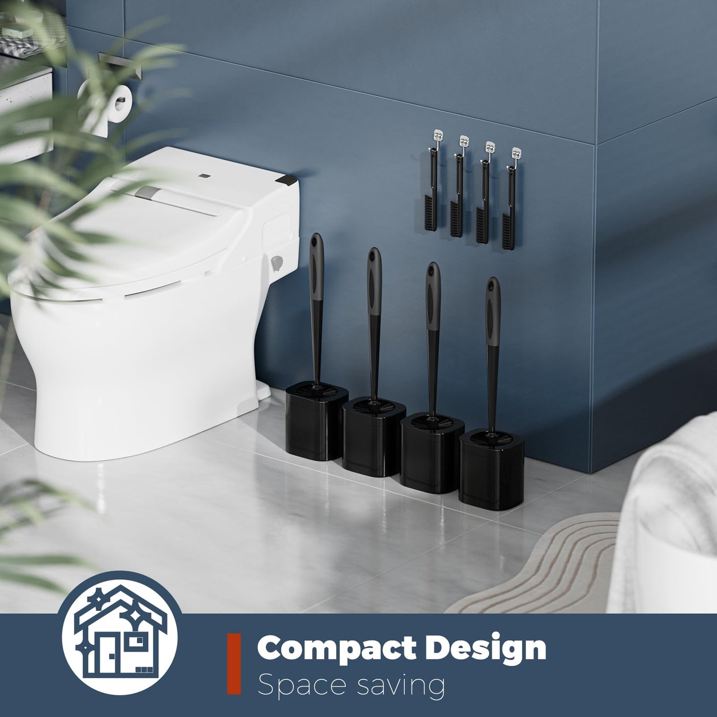 4-Pack Toilet Brush & Holder Set, White