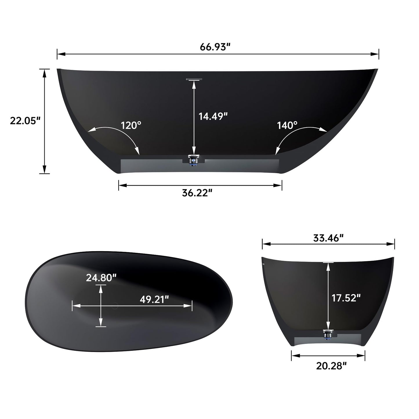 65" Solid Surface Tub - Cream