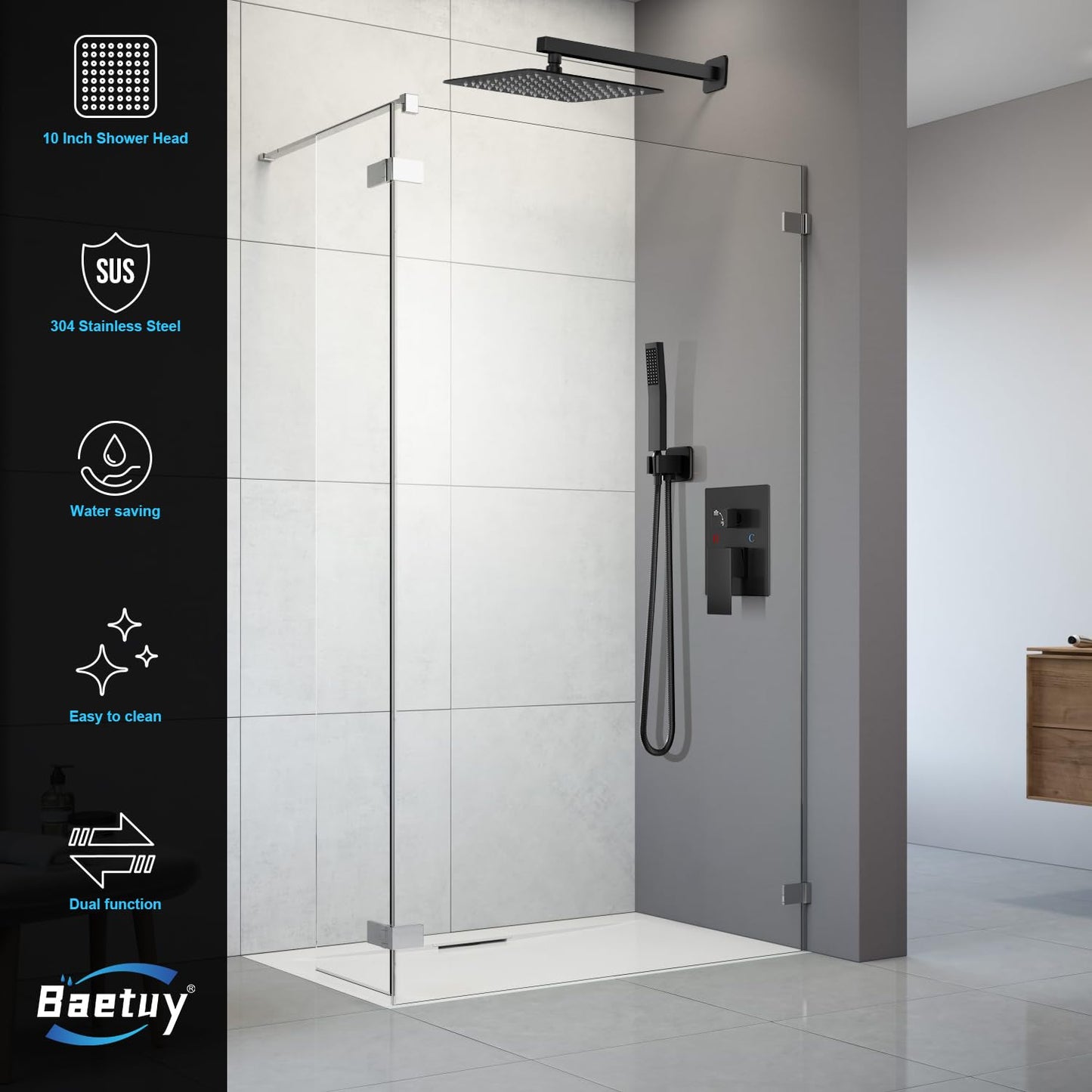 Black Shower Faucet Set - 10"