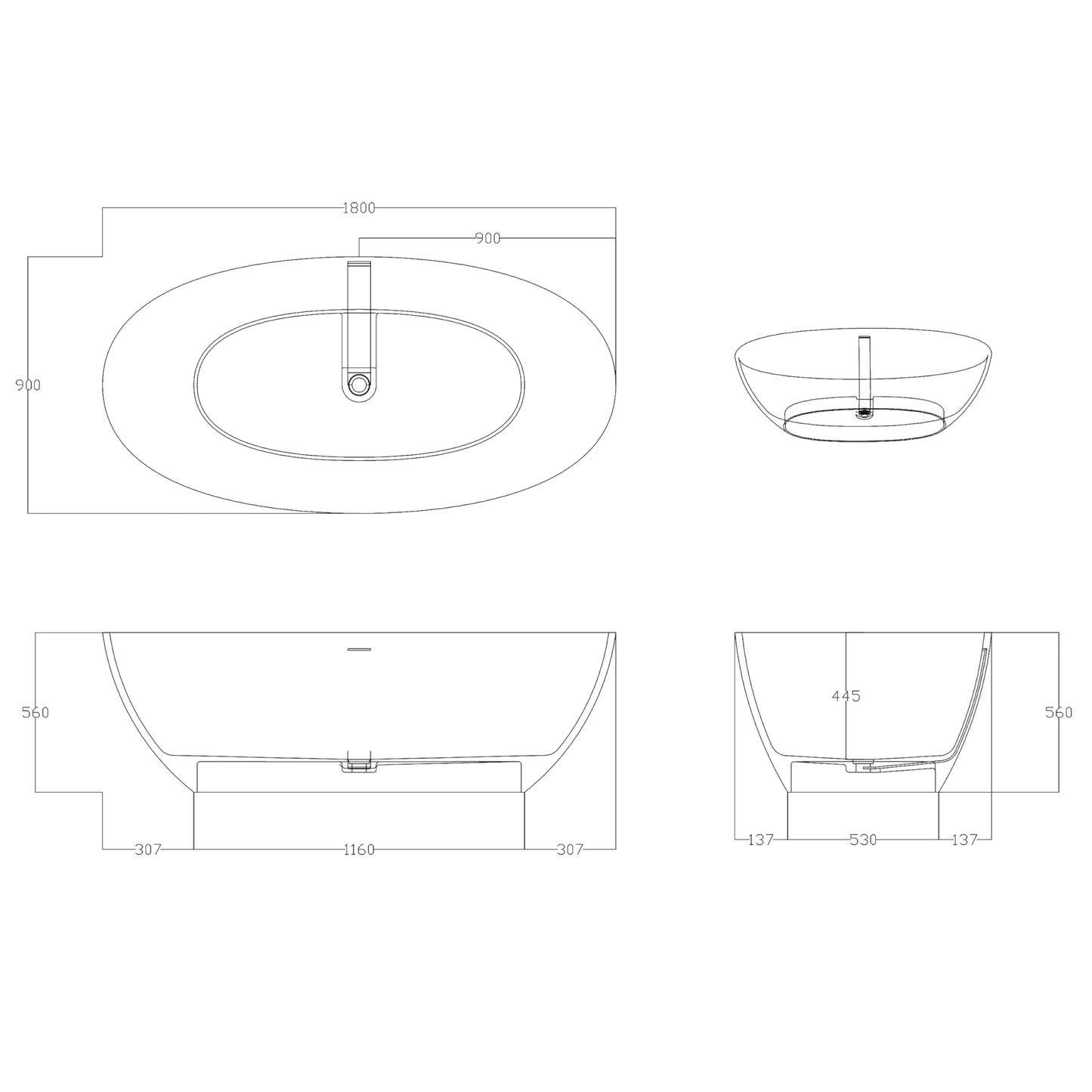71" Stone Bathtub - Grey