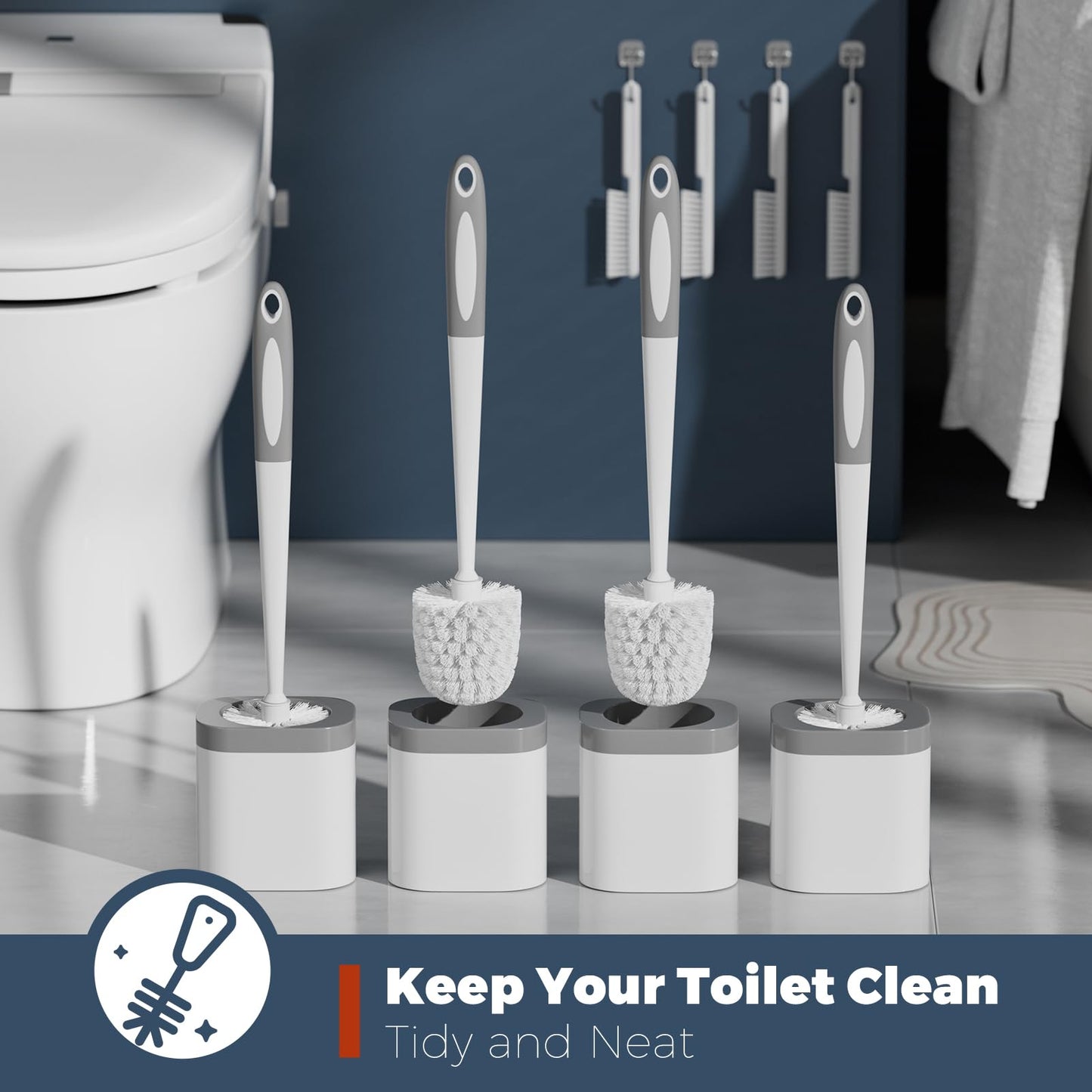 4-Pack Toilet Brush & Holder Set, White