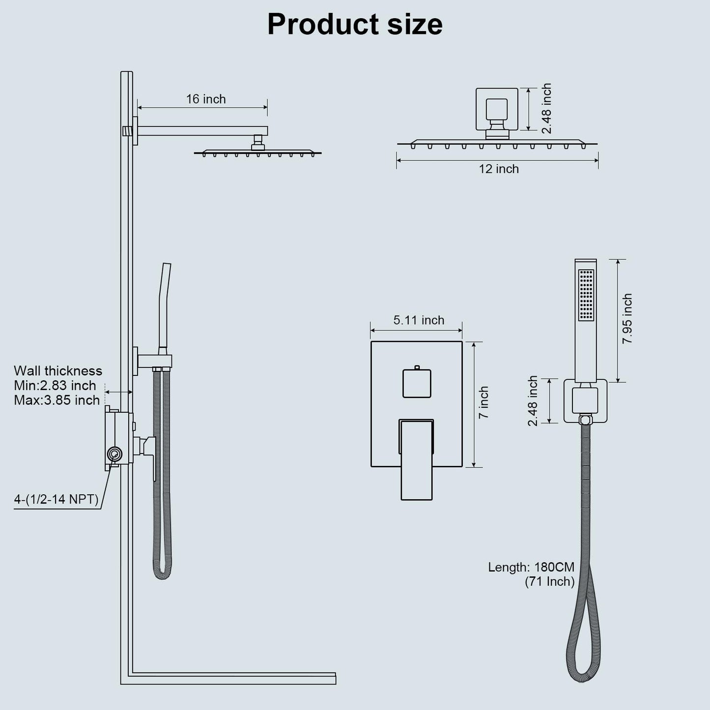 Black Shower Faucet Set - 10"