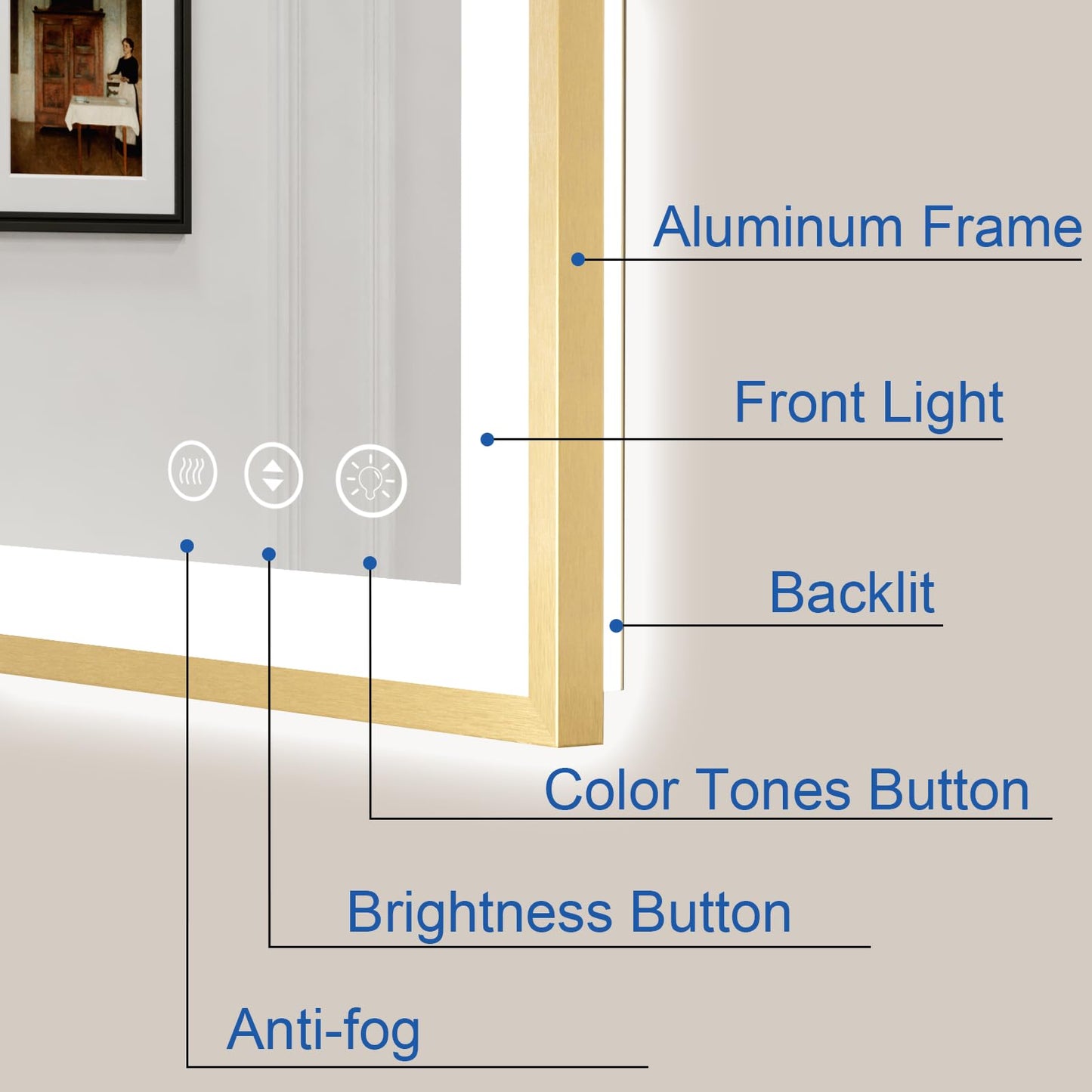 72x32 Gold LED Bathroom Mirror