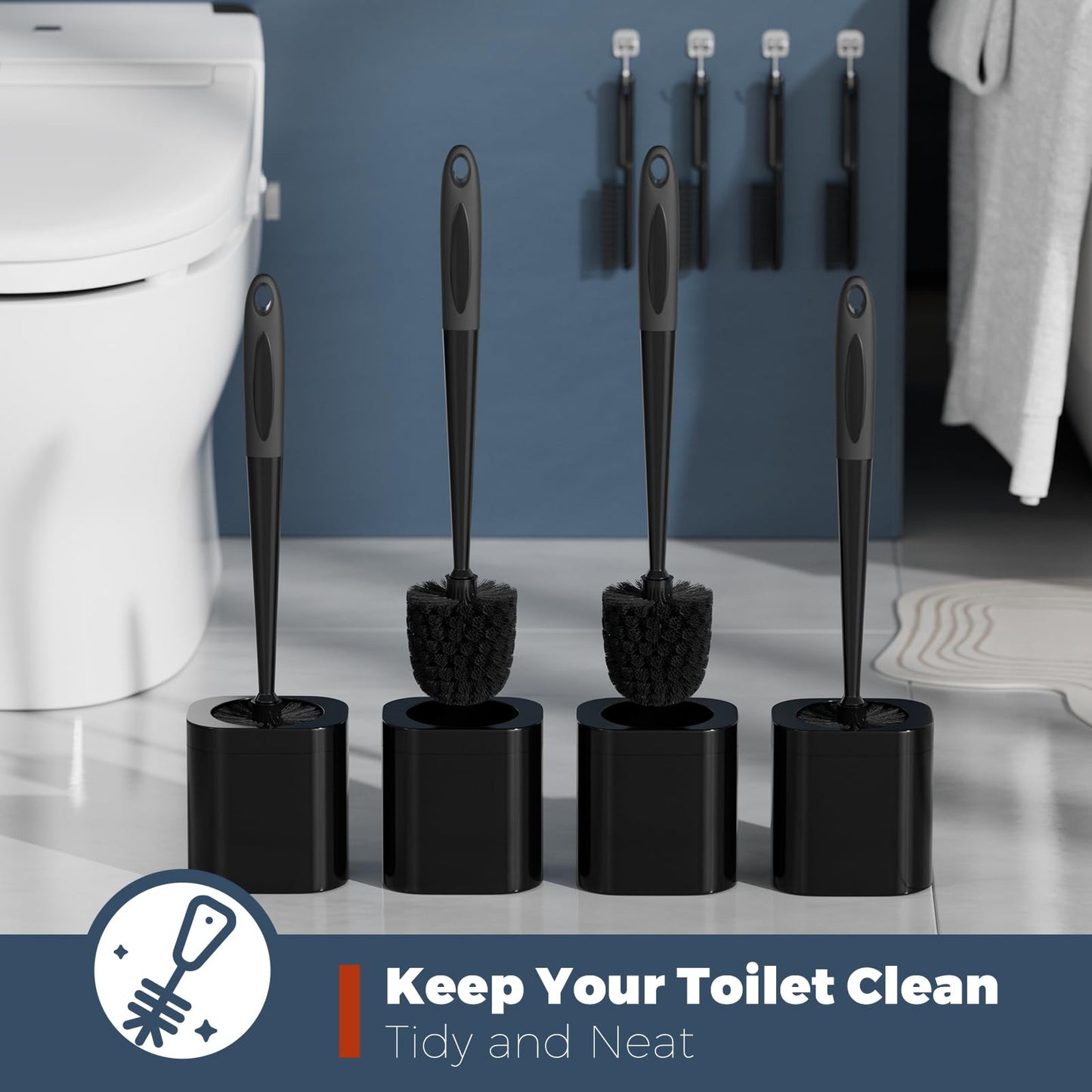 4-Pack Toilet Brush & Holder Set, White