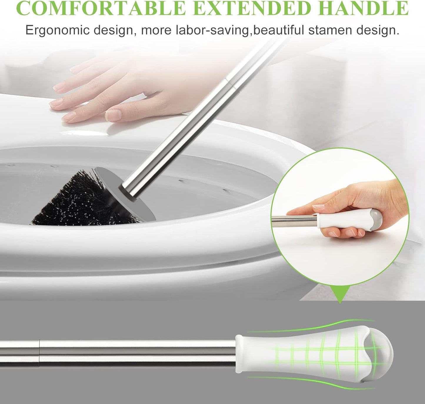 Compact Toilet Brush & Holder, White & Grey