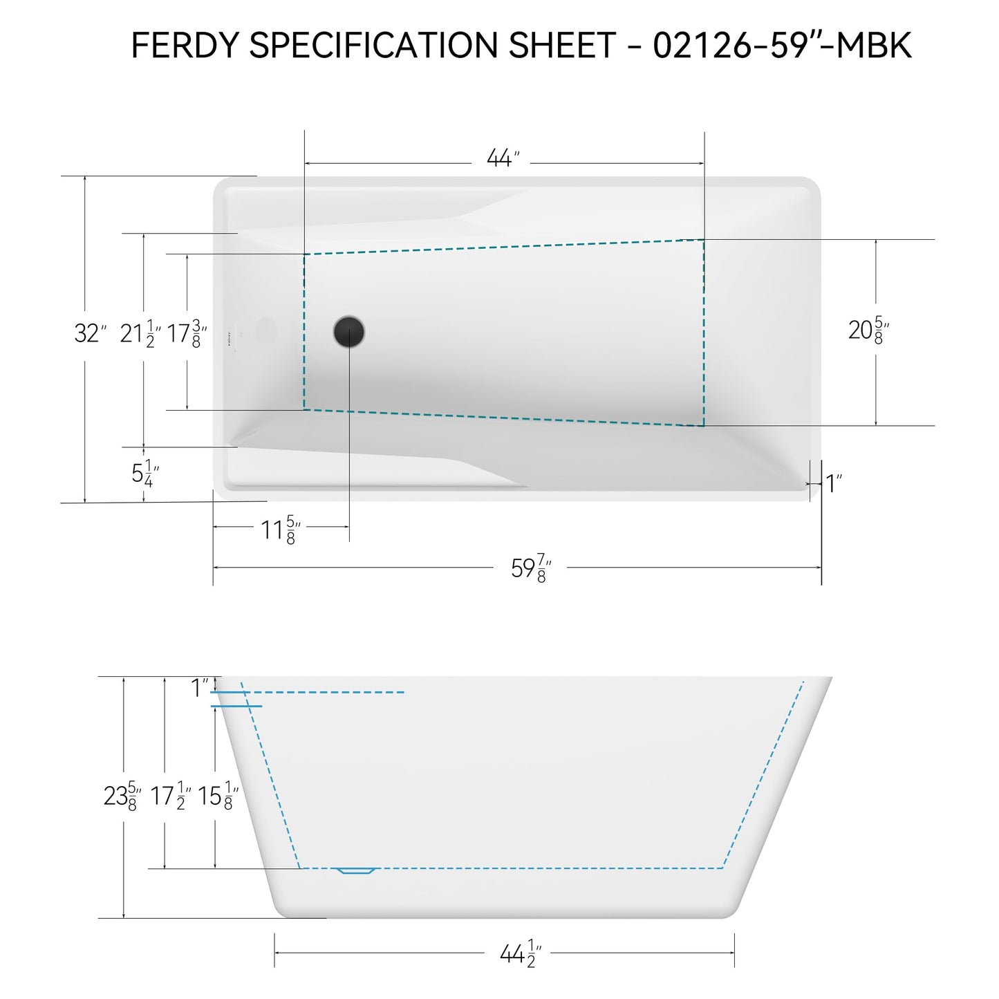 67" FerdY Maui Acrylic Tub
