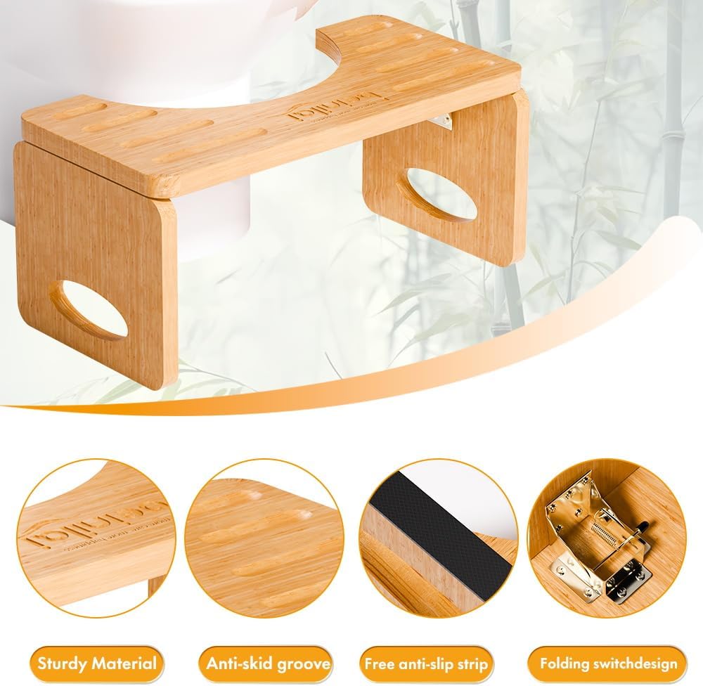 Foldable 7" Toilet Stool – Bamboo