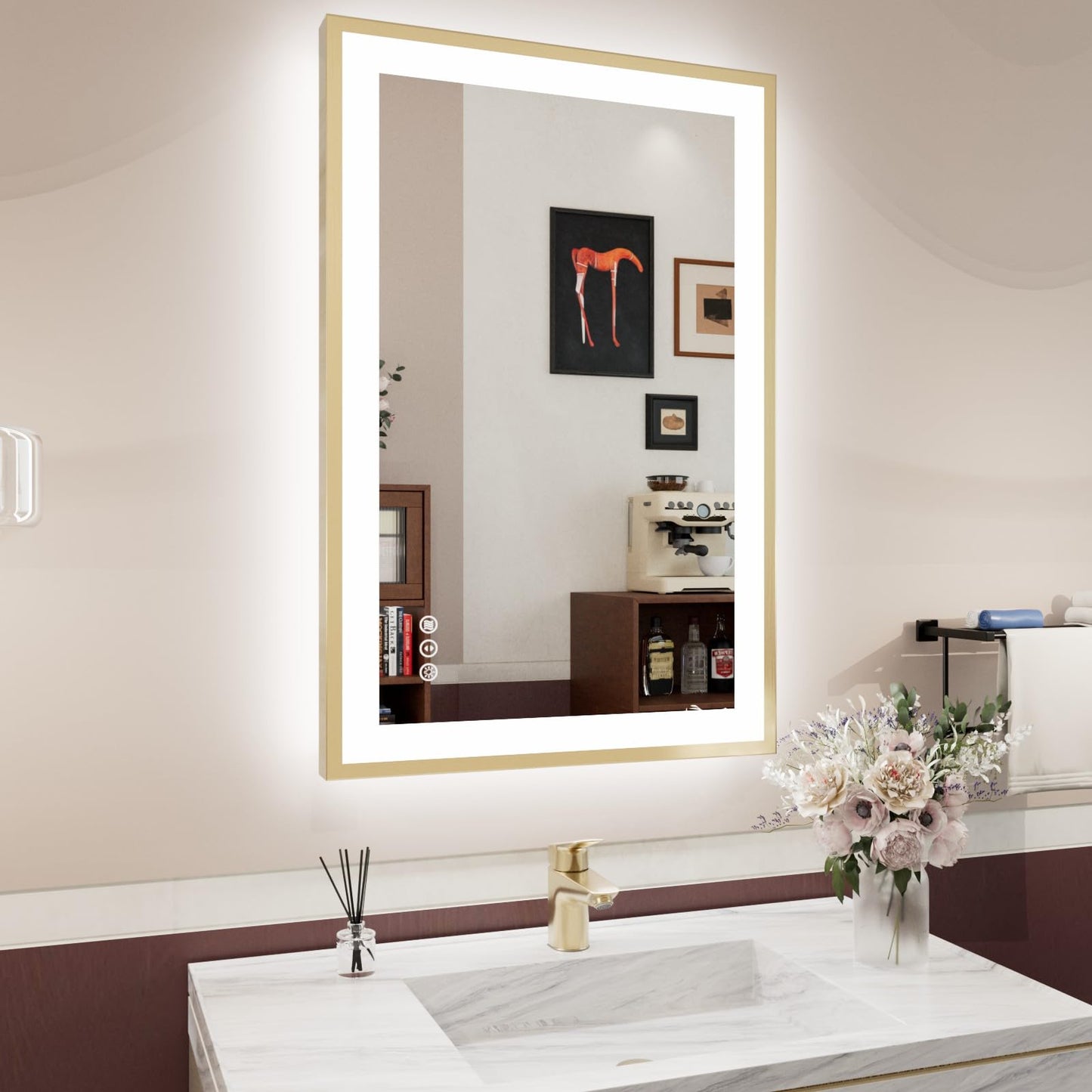 72x32 Gold LED Bathroom Mirror